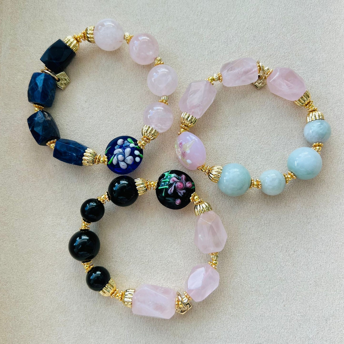 Jade & Raw Rose Quartz Bracelet