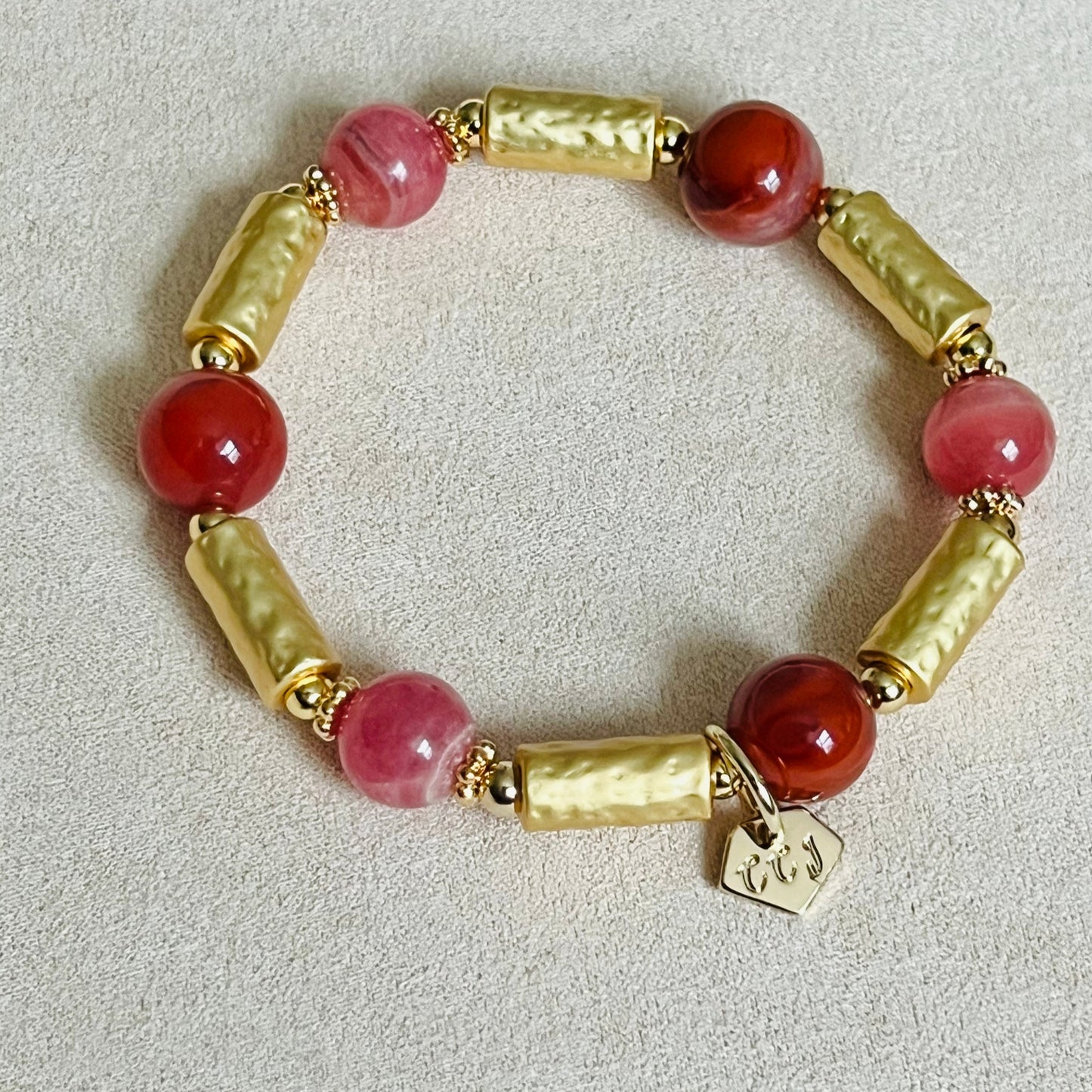 Lucky 6 Rhodochrosite & Red Agate Bracelet