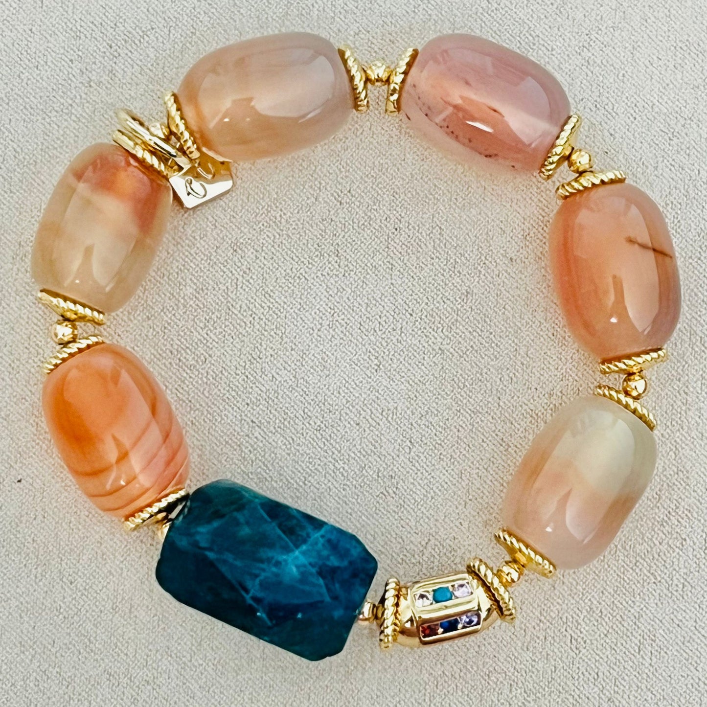 Raw Blue Apatite & Watercolor Carnelian Bracelet