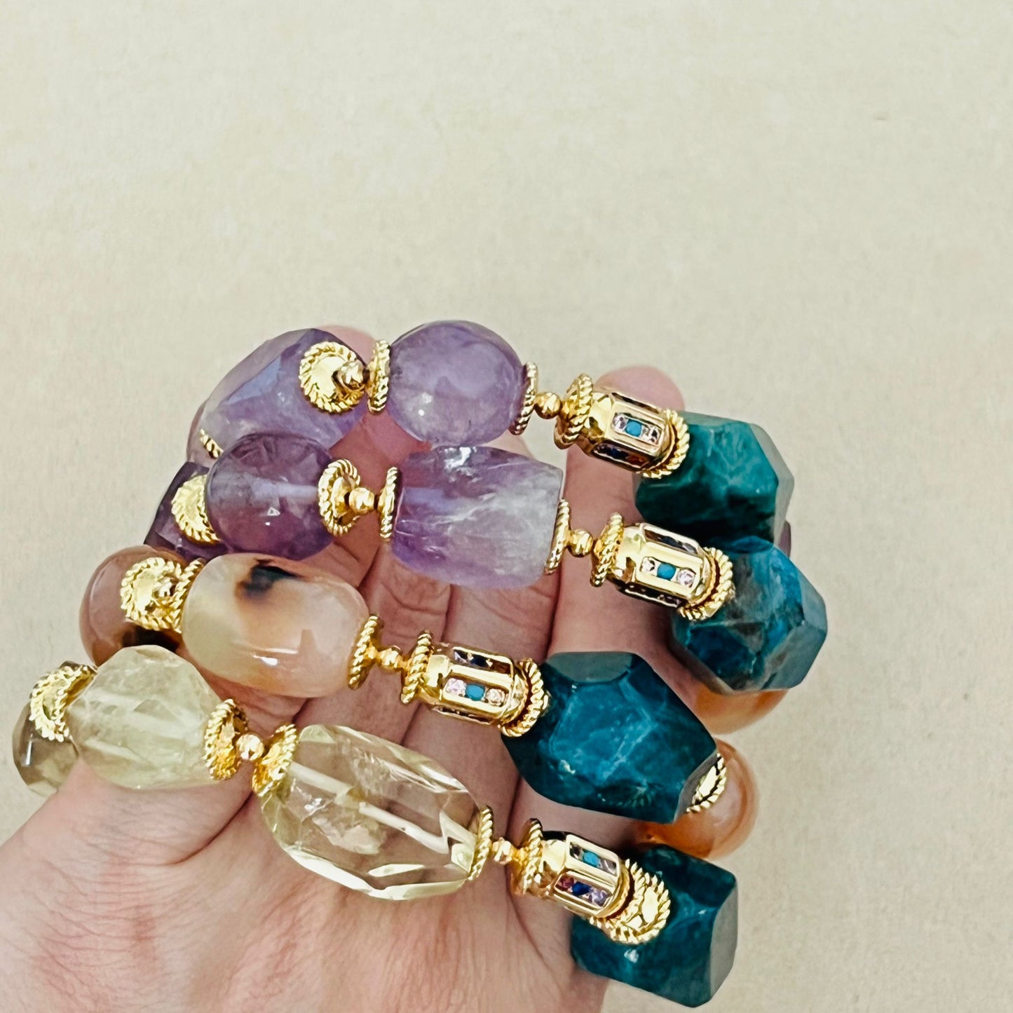 Raw Blue Apatite & Lavender Amethyst Bracelet