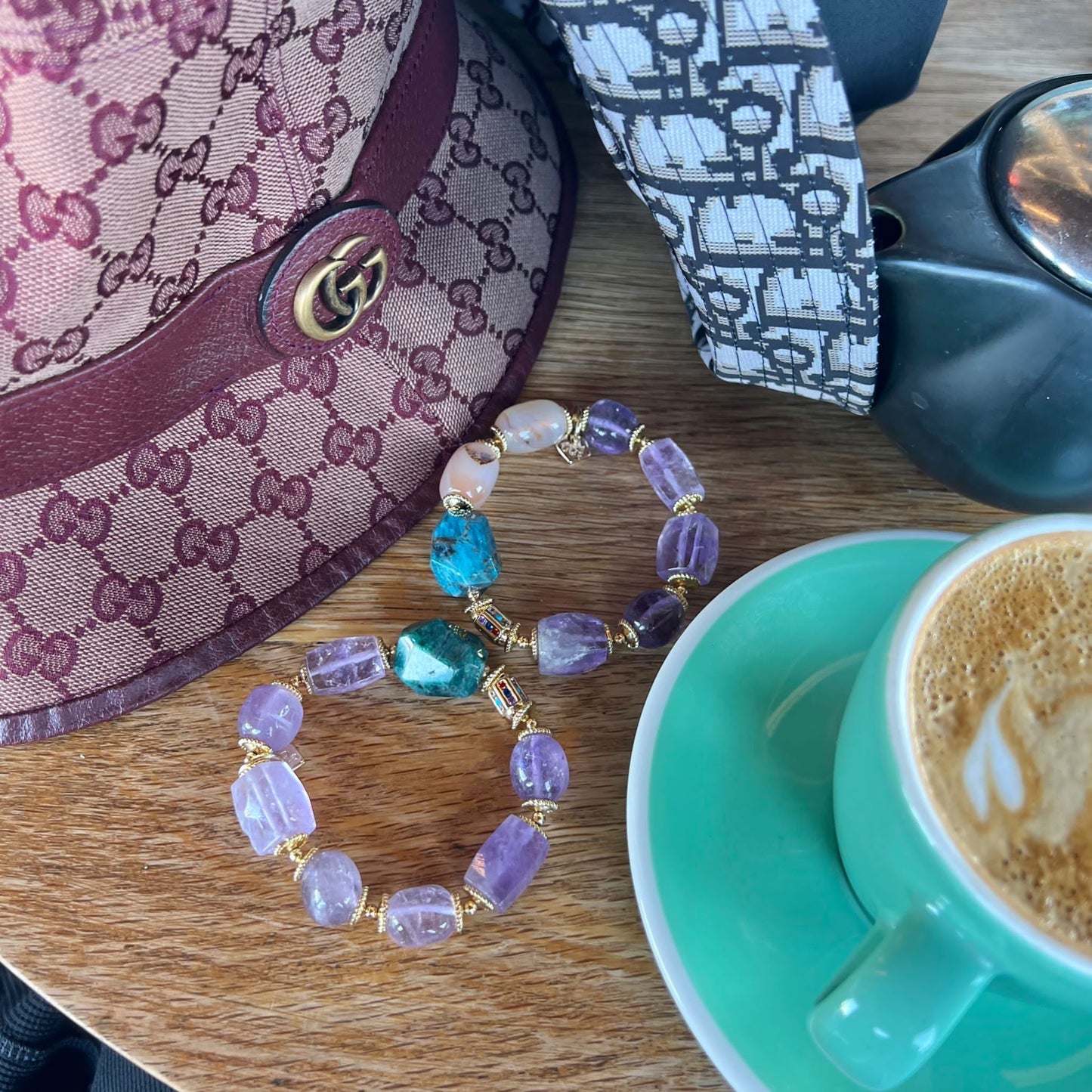 Raw Blue Apatite & Lavender Amethyst Bracelet