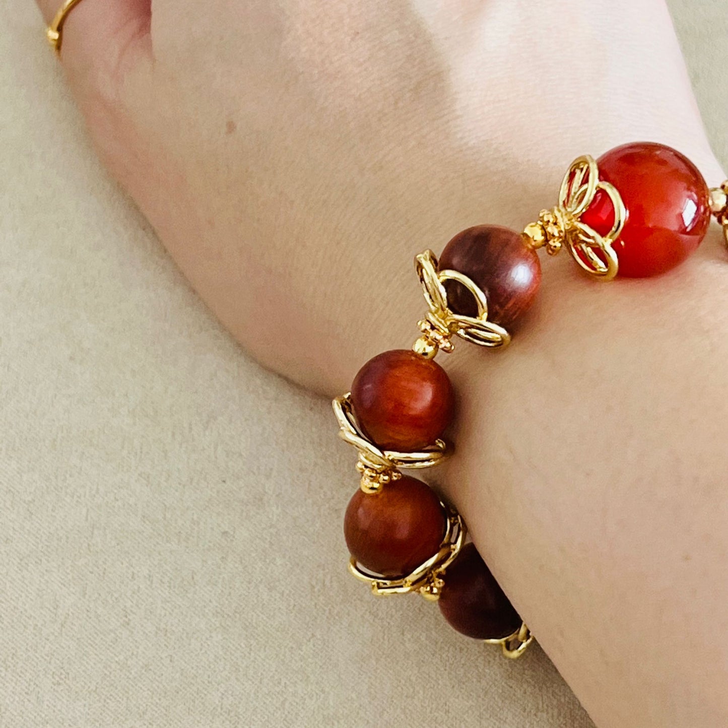 Red Agate, King Of Wood & Blue Apatite Bracelet