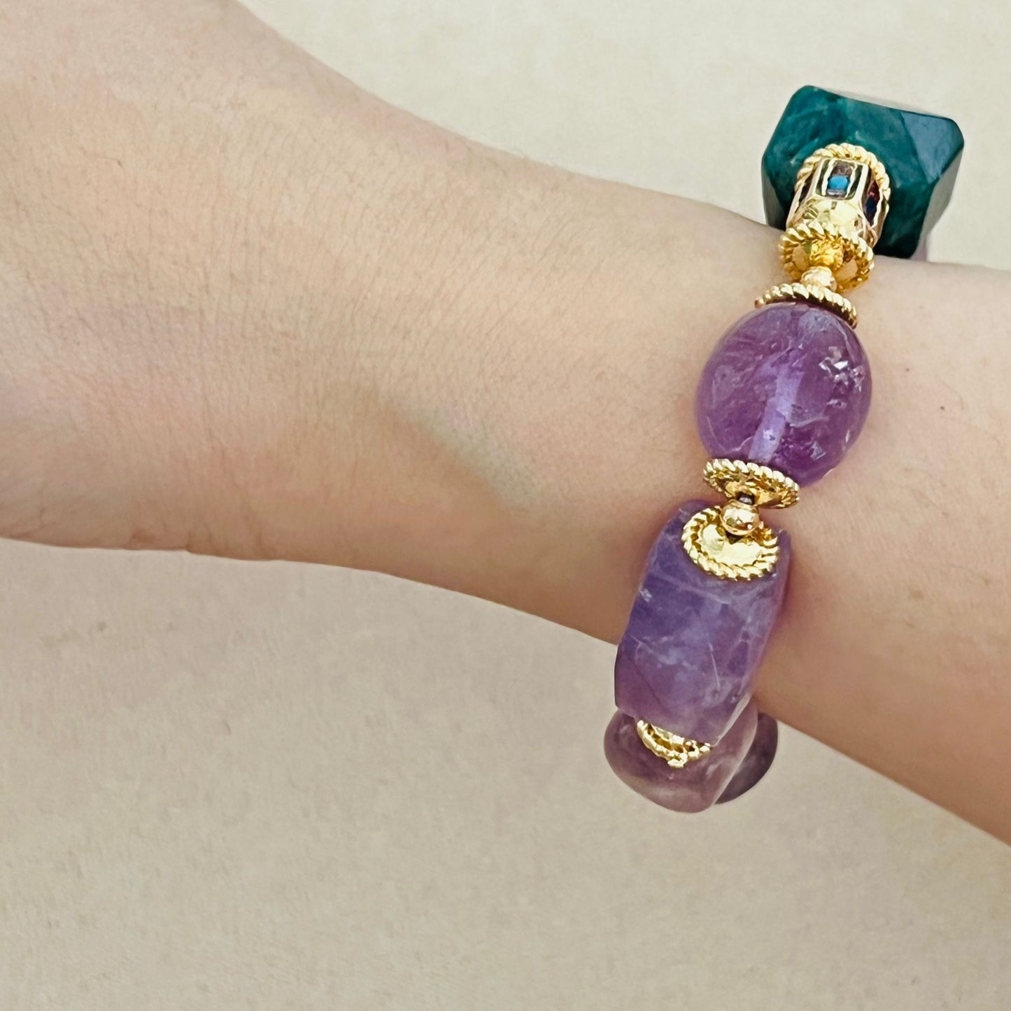 Raw Blue Apatite & Lavender Amethyst Bracelet