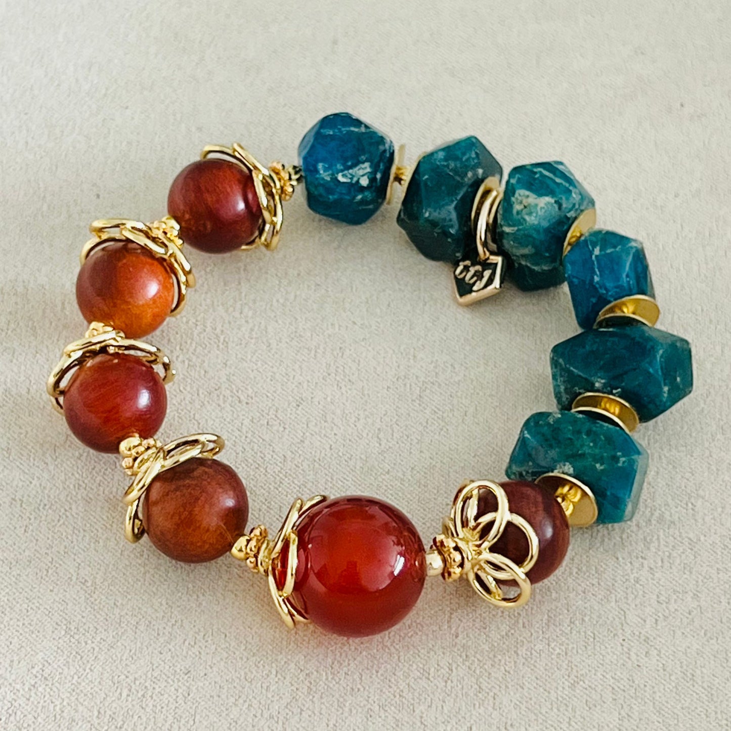 Red Agate, King Of Wood & Blue Apatite Bracelet