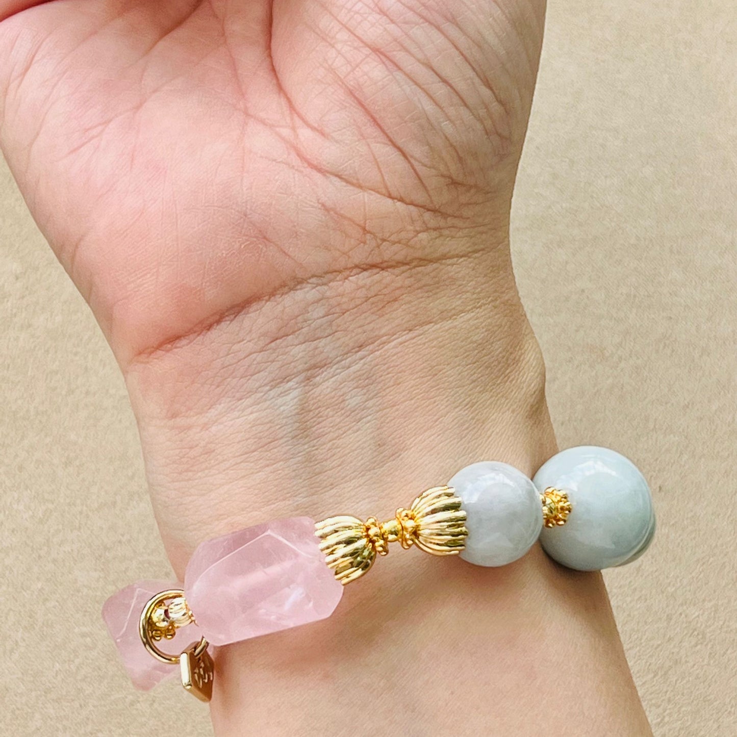 Jade & Raw Rose Quartz Bracelet
