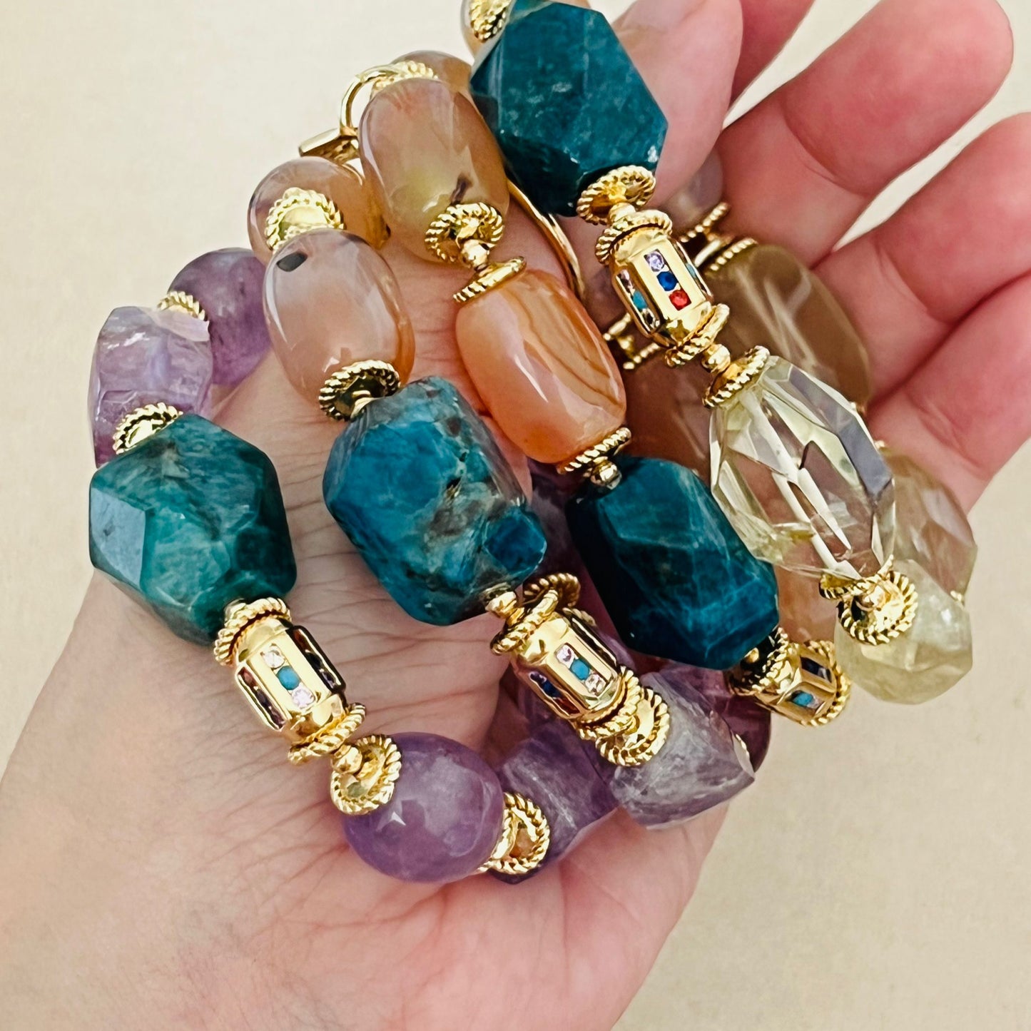 Raw Blue Apatite & Lavender Amethyst Bracelet