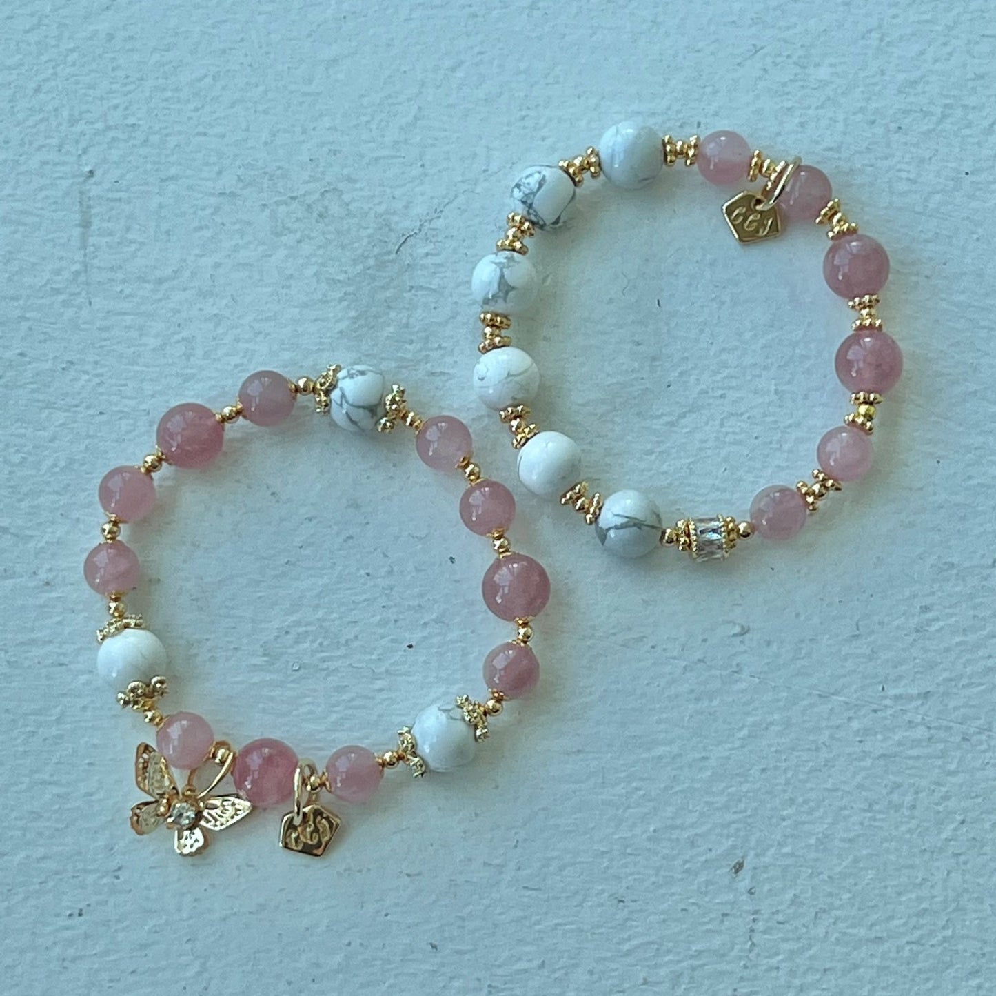 Madagascar Rose Quartz & Howlite Moon Bracelet