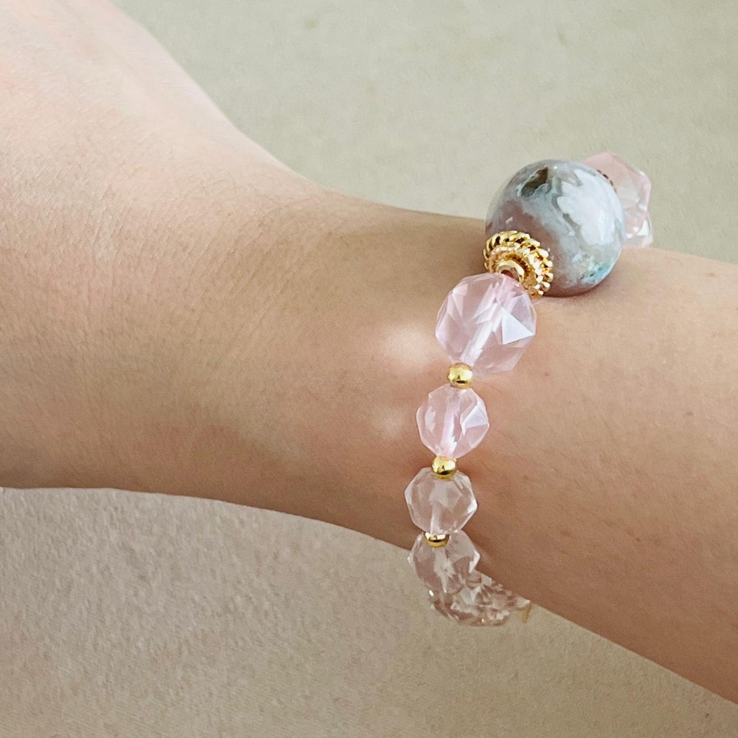 Sparkly Sakura Agate & Rose Quartz Bracelet