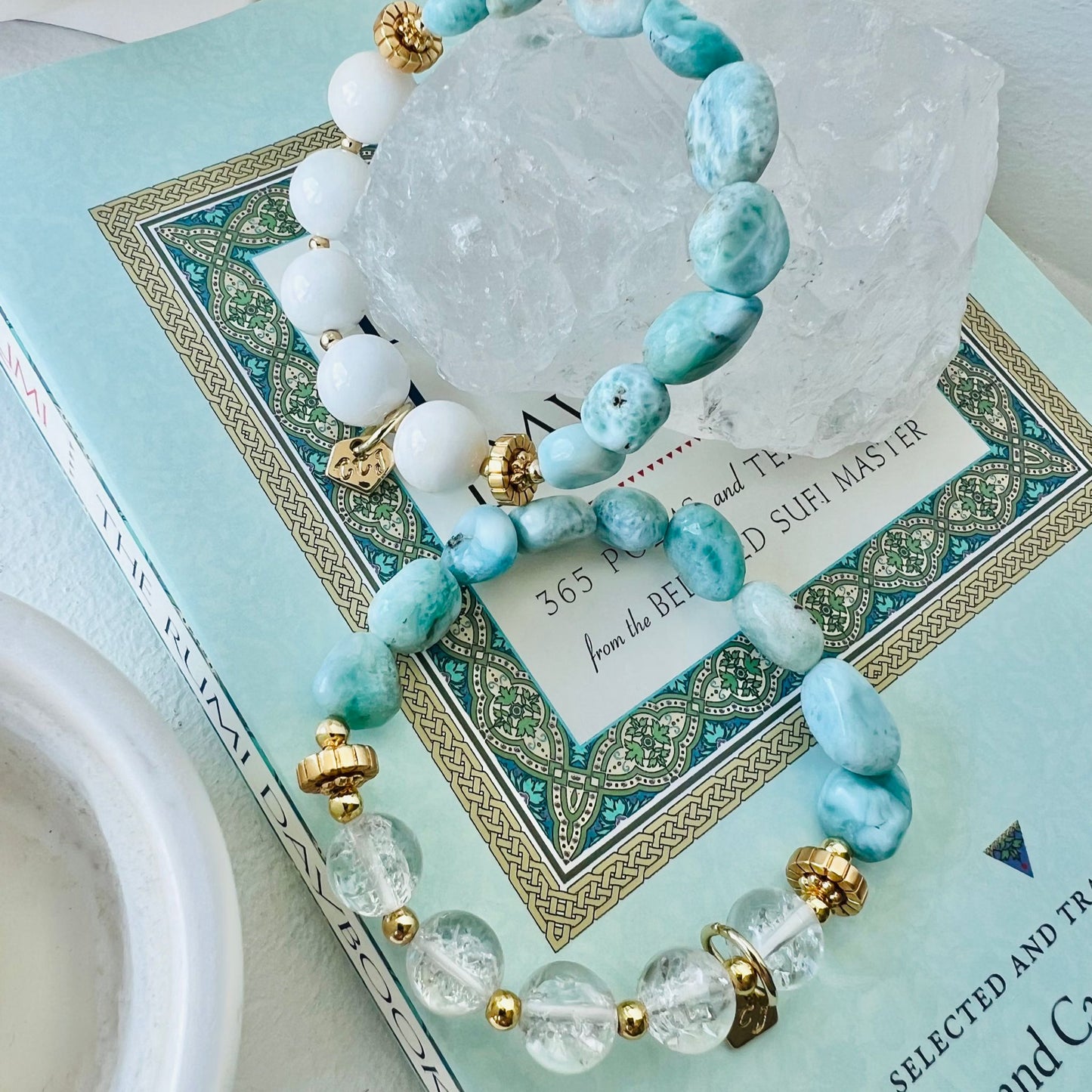 Raw Larimar & White Coral Bracelet