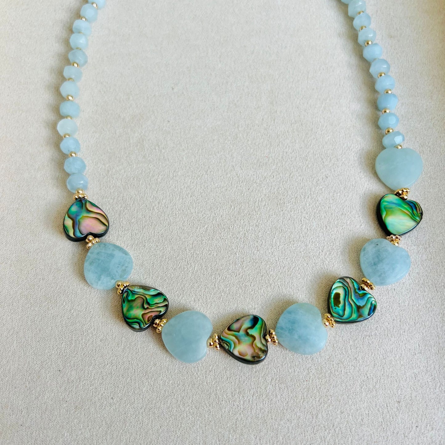 Aquamarine & Abalone Mother Of Pearl Necklace