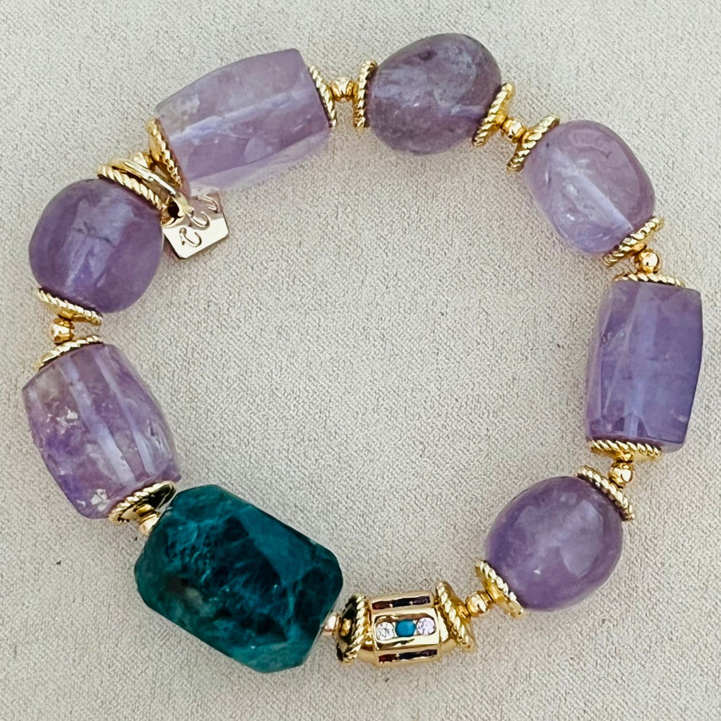 Raw Blue Apatite & Lavender Amethyst Bracelet