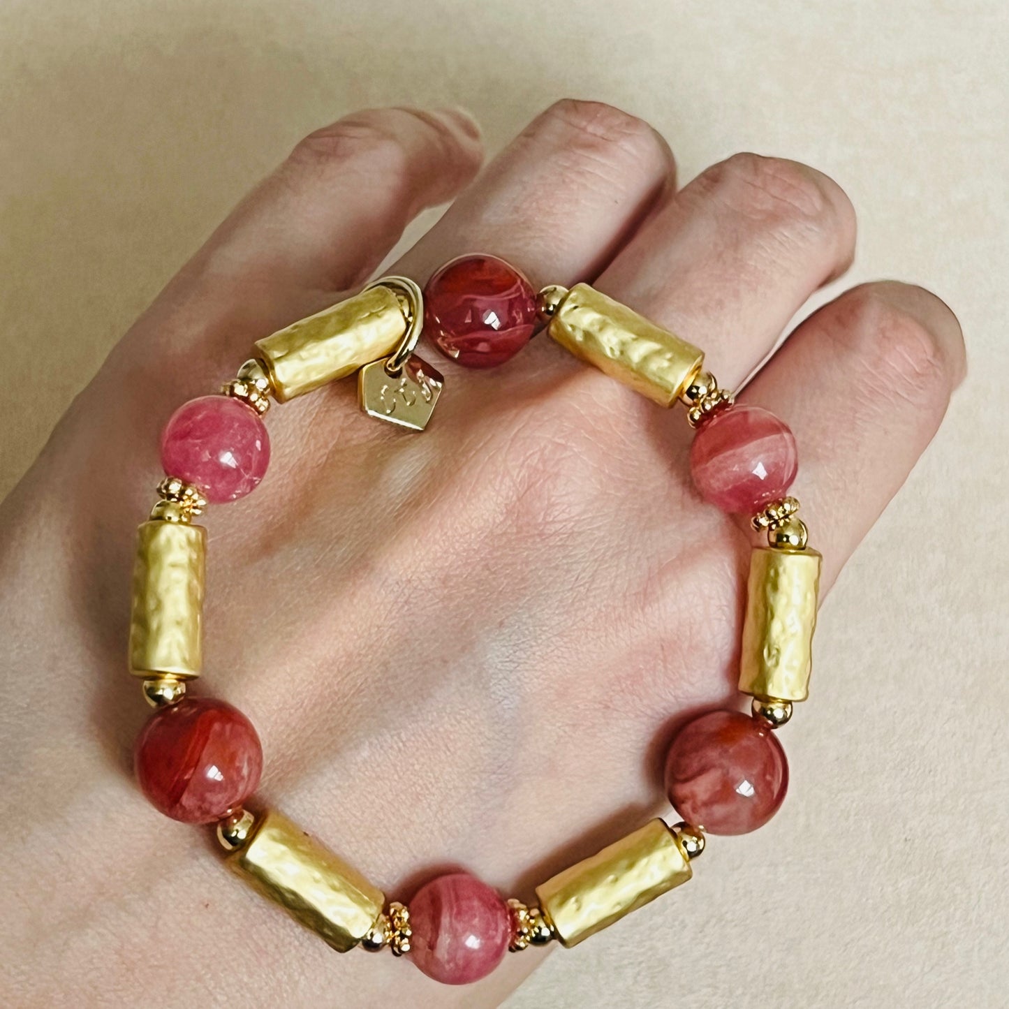 Lucky 6 Rhodochrosite & Red Agate Bracelet