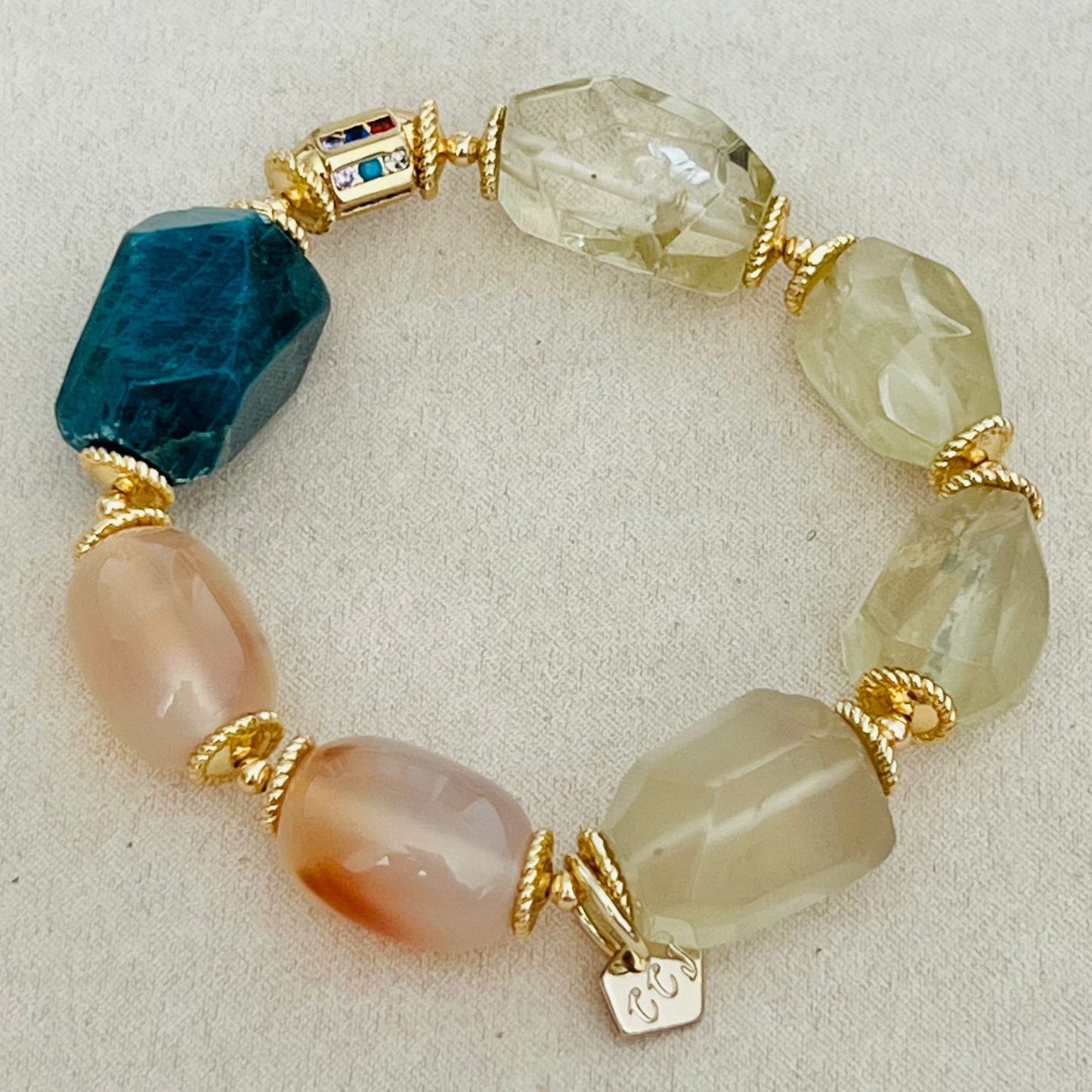 Raw Blue Apatite, Lemon Quartz & Watercolor Carnelian Bracelet