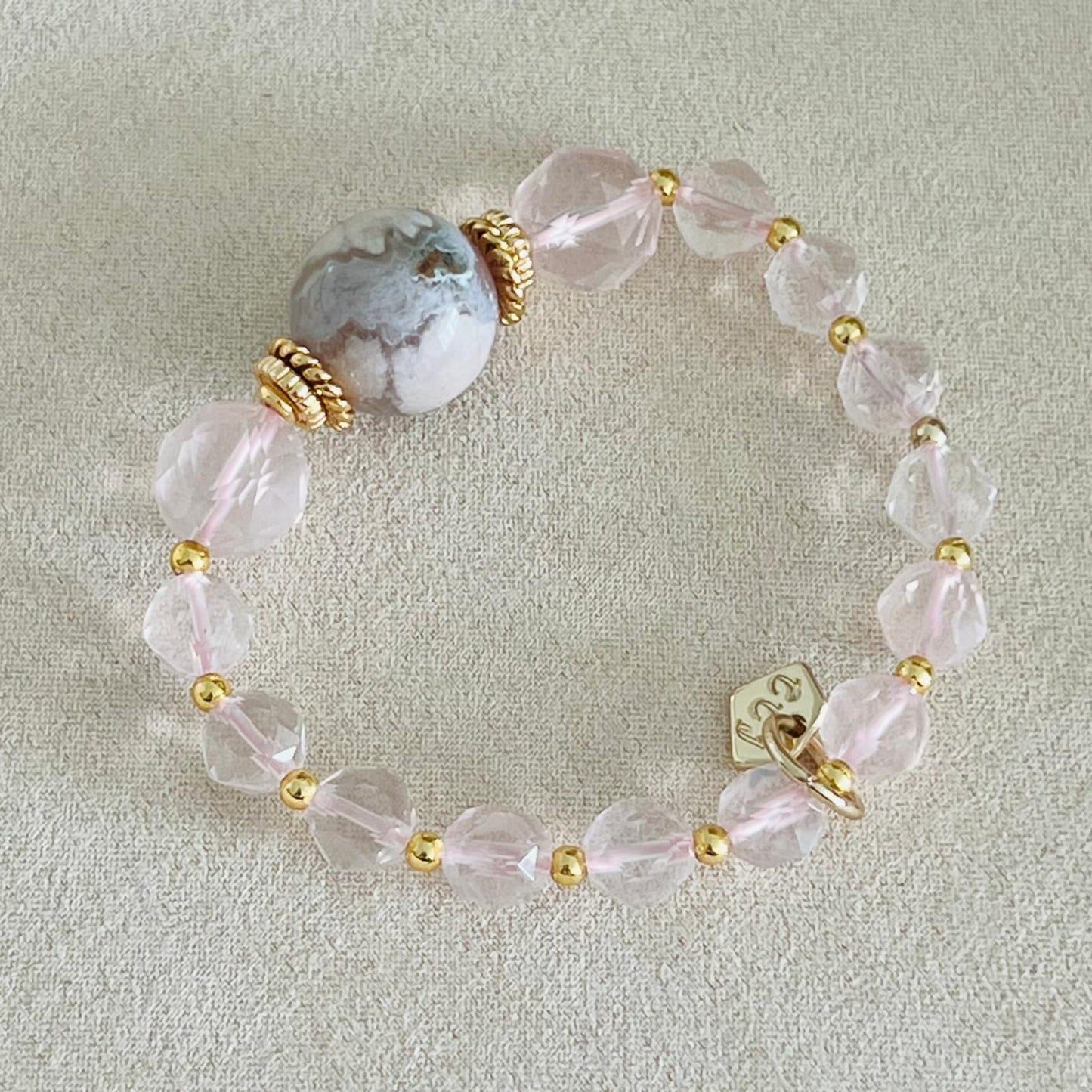 Sparkly Sakura Agate & Rose Quartz Bracelet