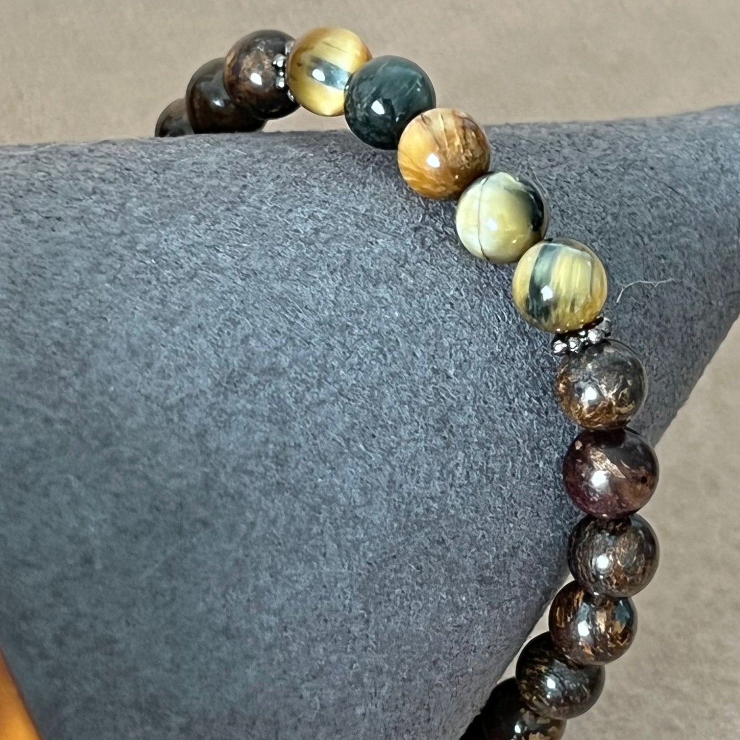 Bronzite & Honey Blue Tigereye Men Bracelet