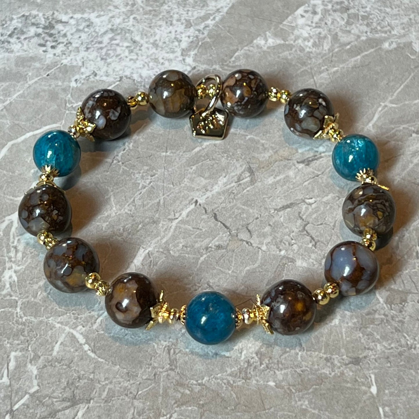 Ironstone Boulder Opal & Blue Apatite Bracelet