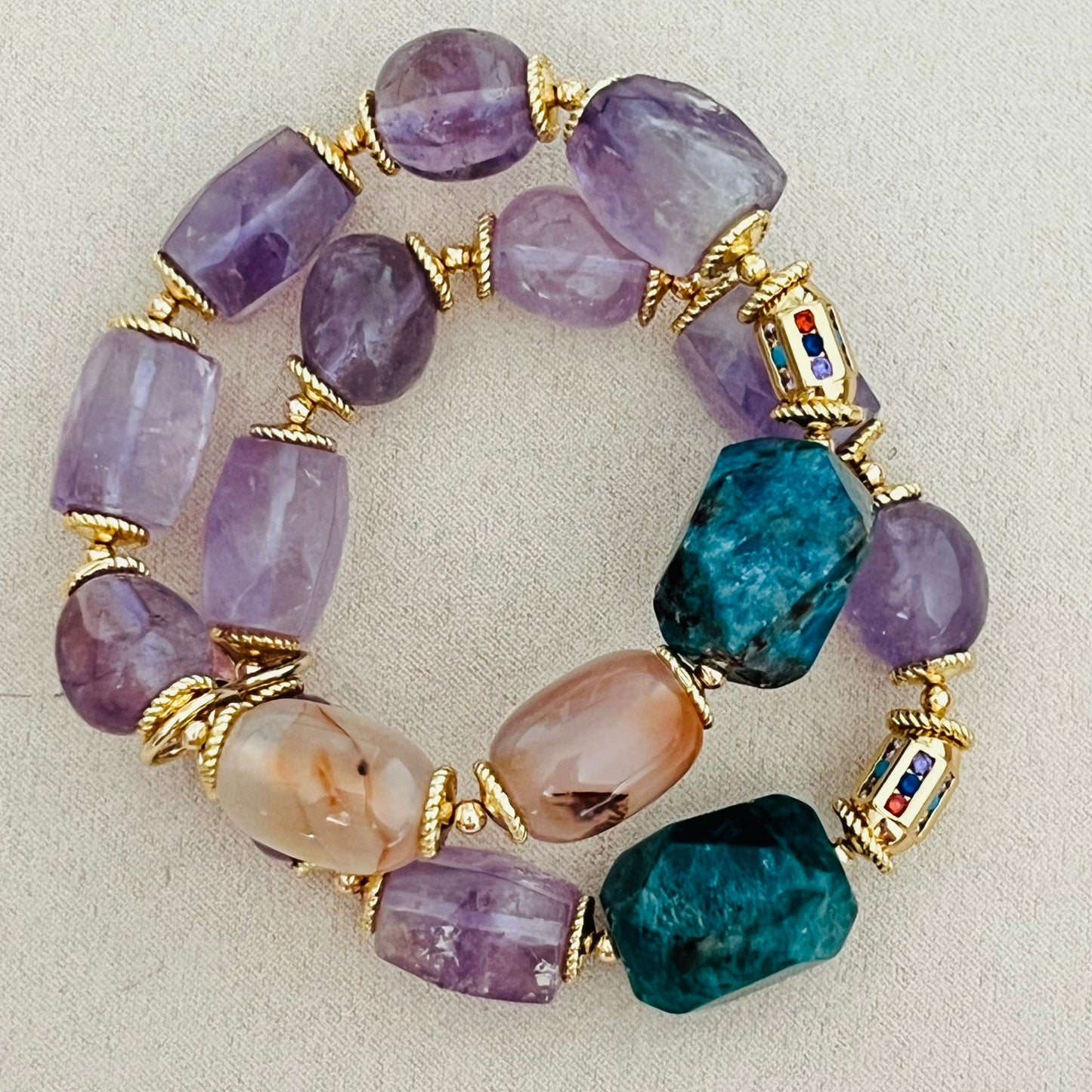 Raw Blue Apatite & Lavender Amethyst Bracelet