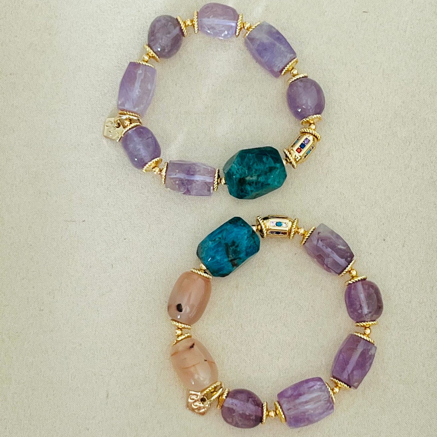 Raw Blue Apatite & Lavender Amethyst Bracelet
