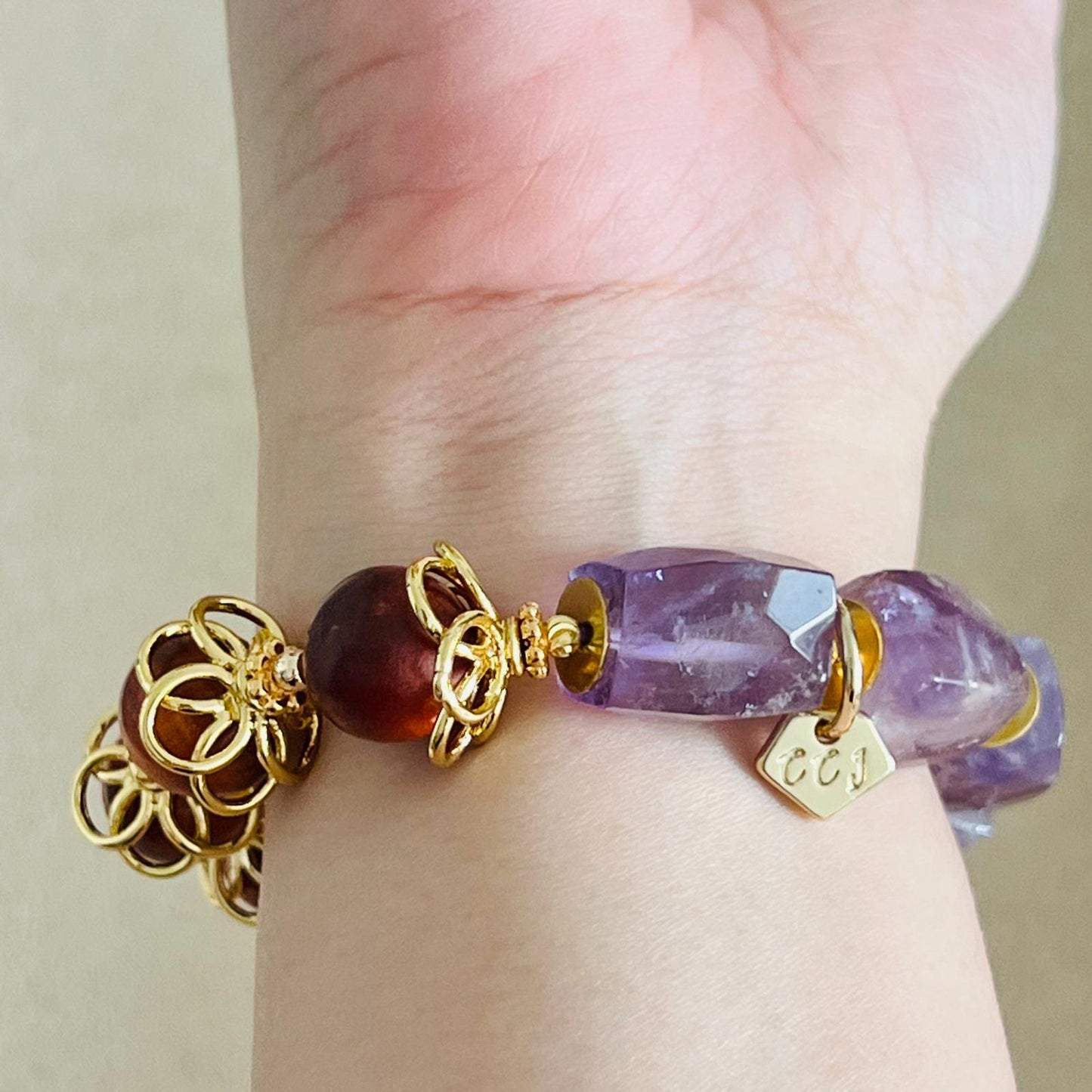Red Agate, King Of Wood & Amethyst Bracelet