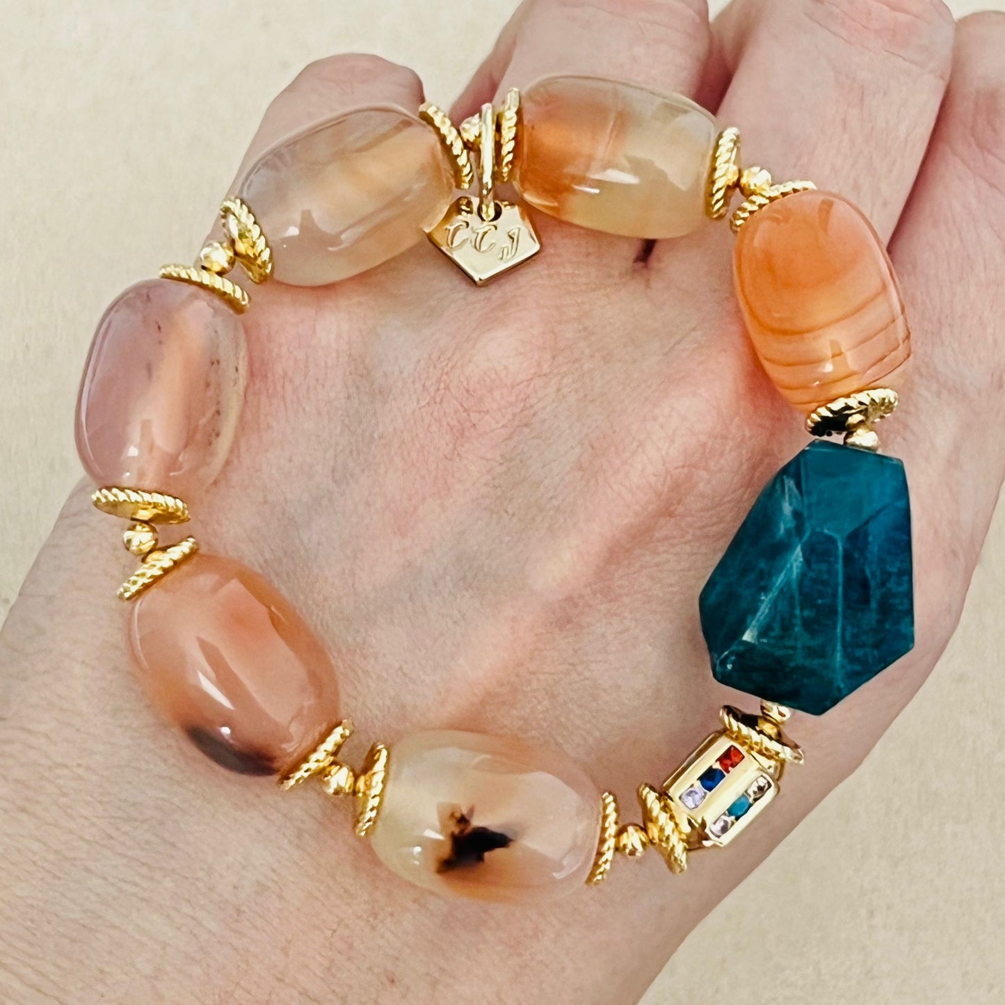Raw Blue Apatite & Watercolor Carnelian Bracelet