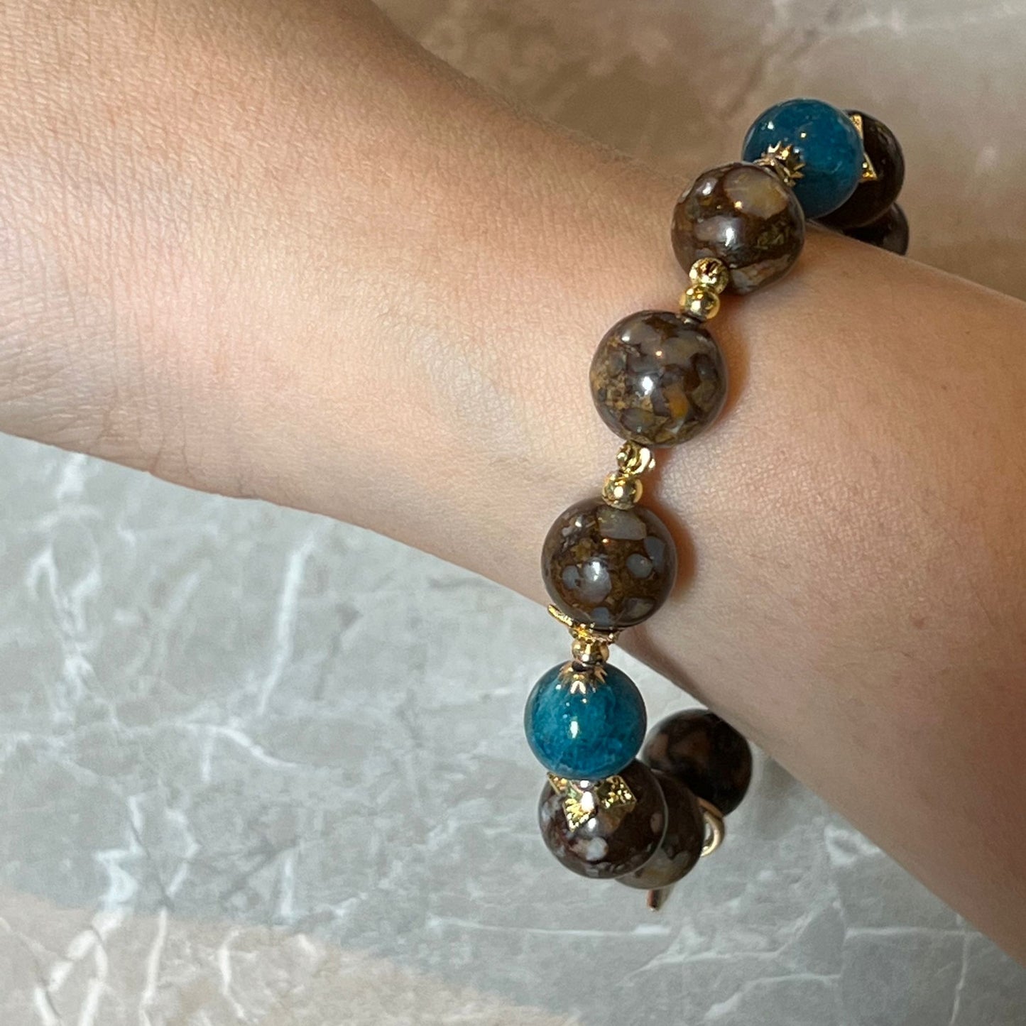 Ironstone Boulder Opal & Blue Apatite Bracelet