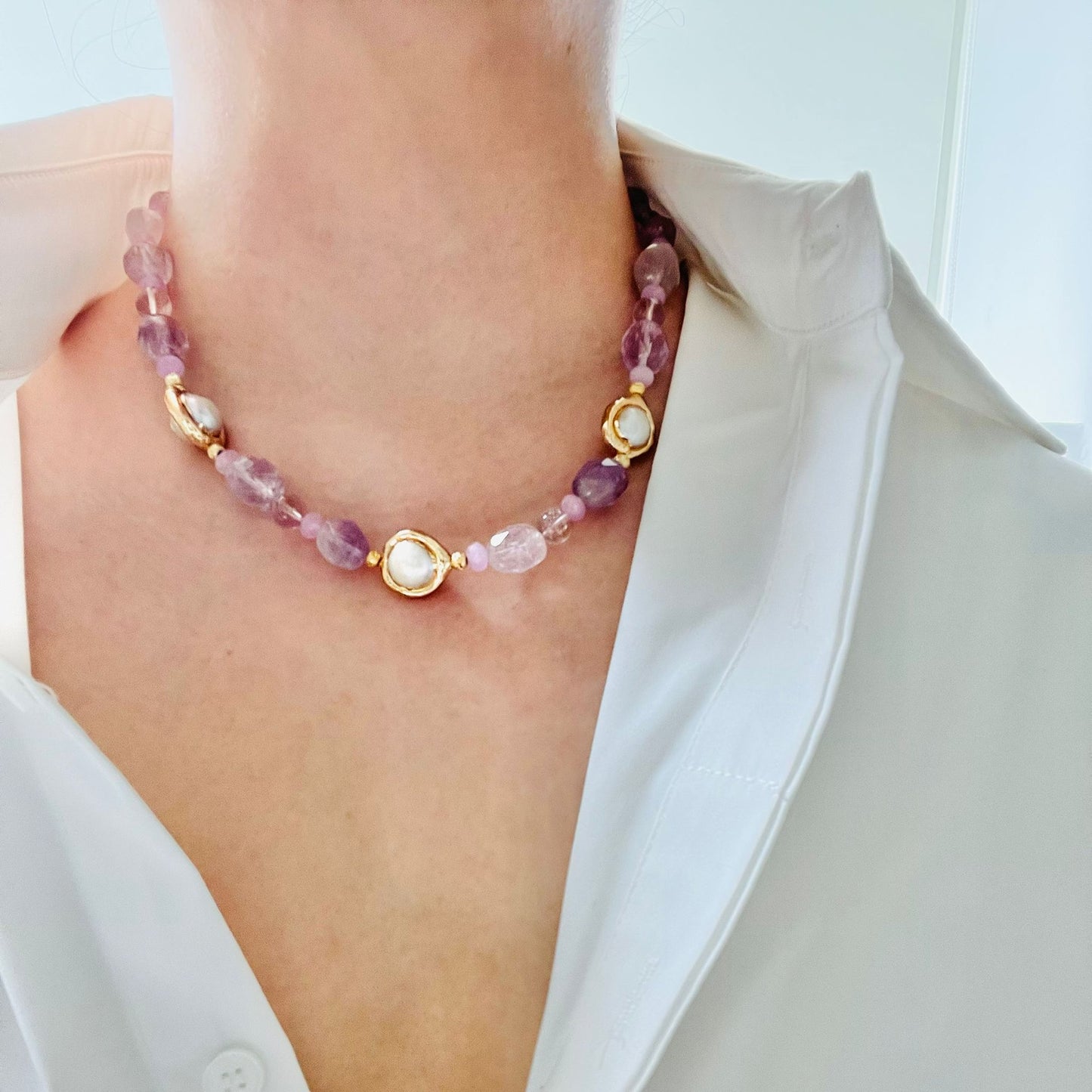 Amethyst, Ametrine & Baroque Pearl Charm Necklace