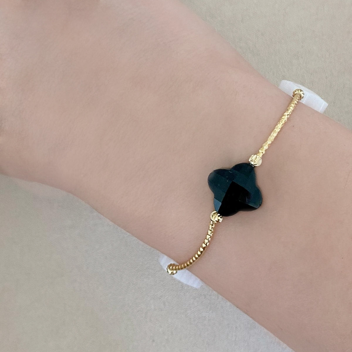 Black Onyx & Han White Jade Clover La Grace Bracelet