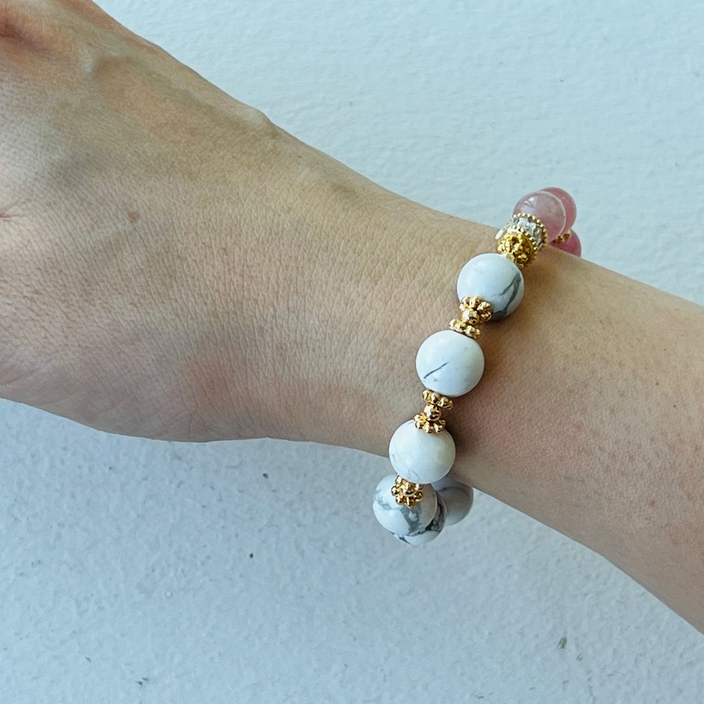 Madagascar Rose Quartz & Howlite Moon Bracelet