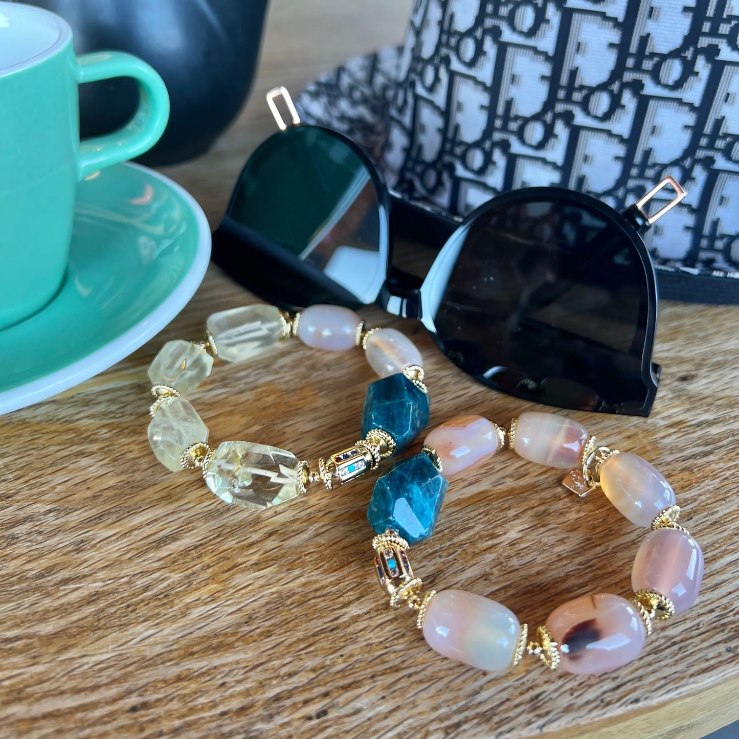 Raw Blue Apatite, Lemon Quartz & Watercolor Carnelian Bracelet