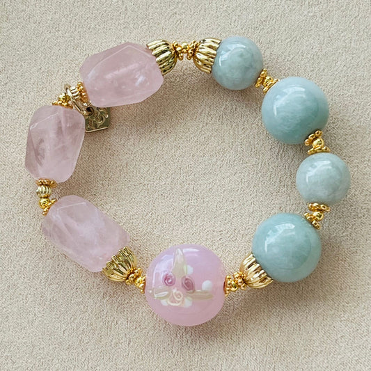 Jade & Raw Rose Quartz Bracelet
