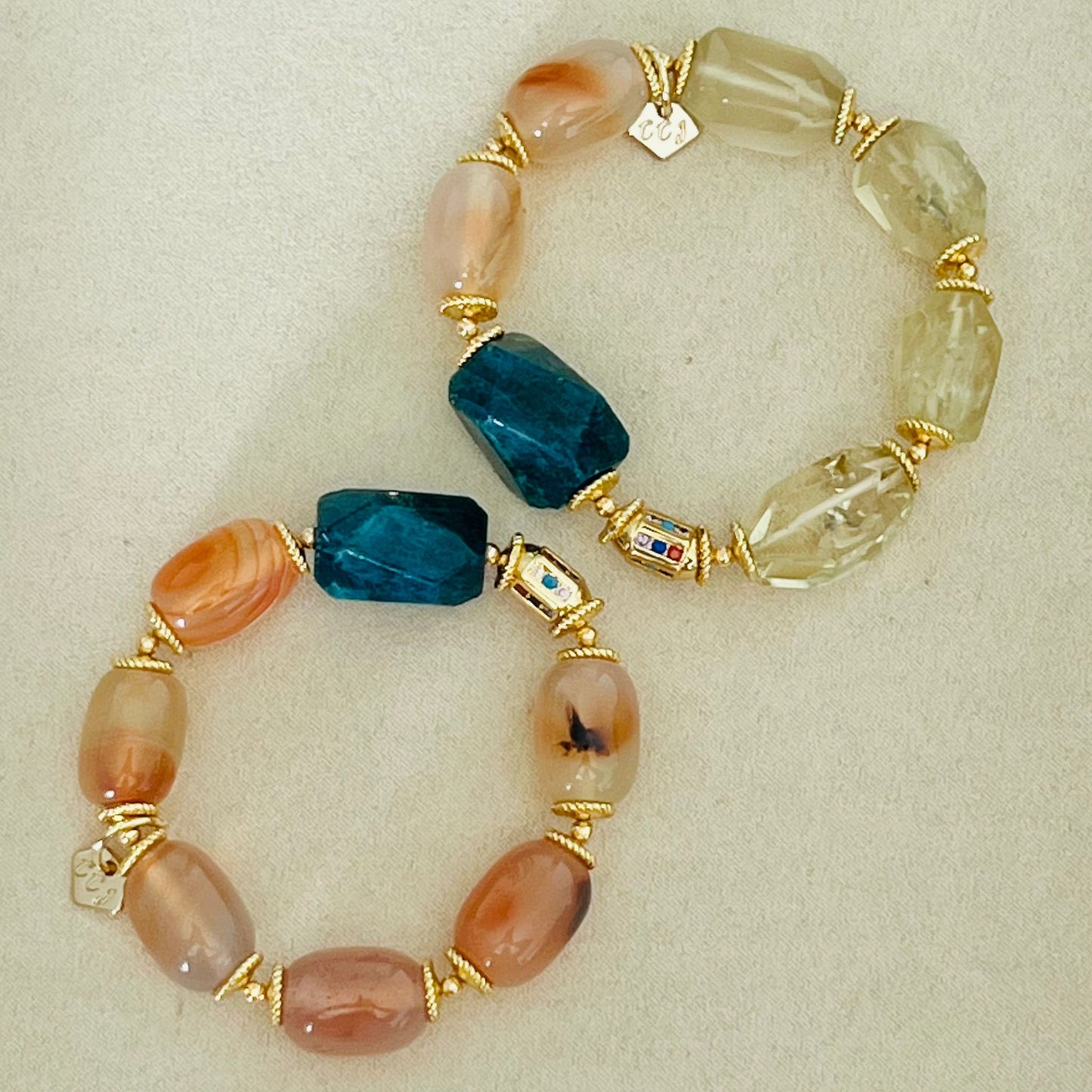 Raw Blue Apatite, Lemon Quartz & Watercolor Carnelian Bracelet