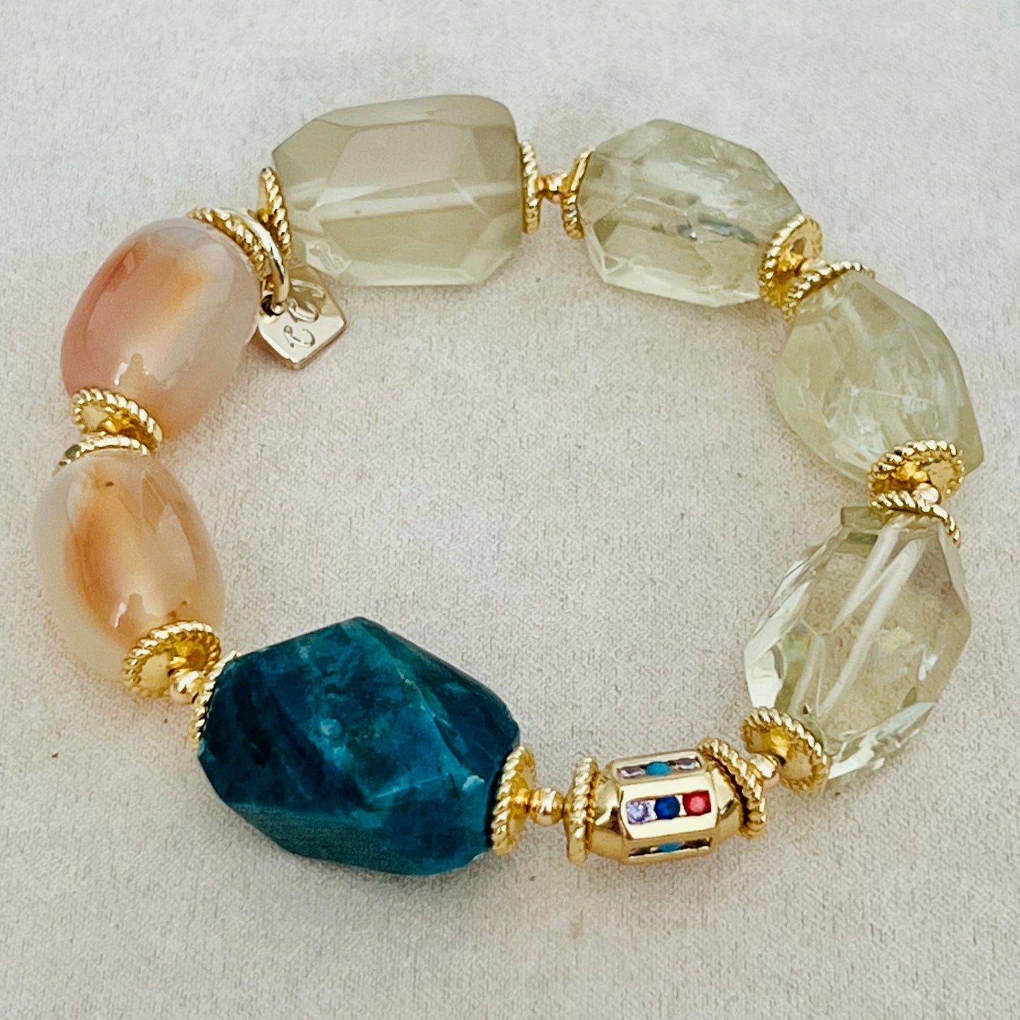 Raw Blue Apatite, Lemon Quartz & Watercolor Carnelian Bracelet