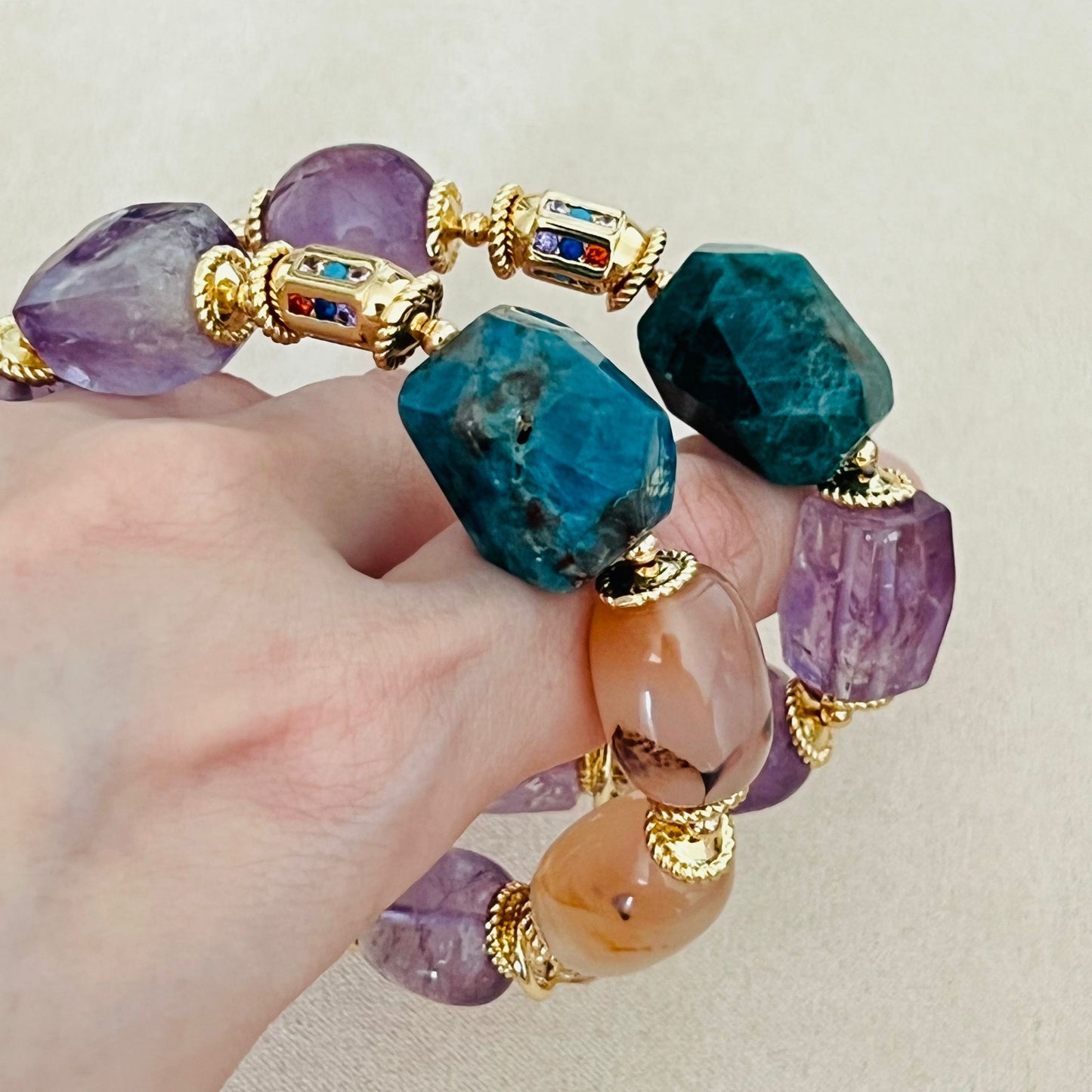 Raw Blue Apatite & Lavender Amethyst Bracelet
