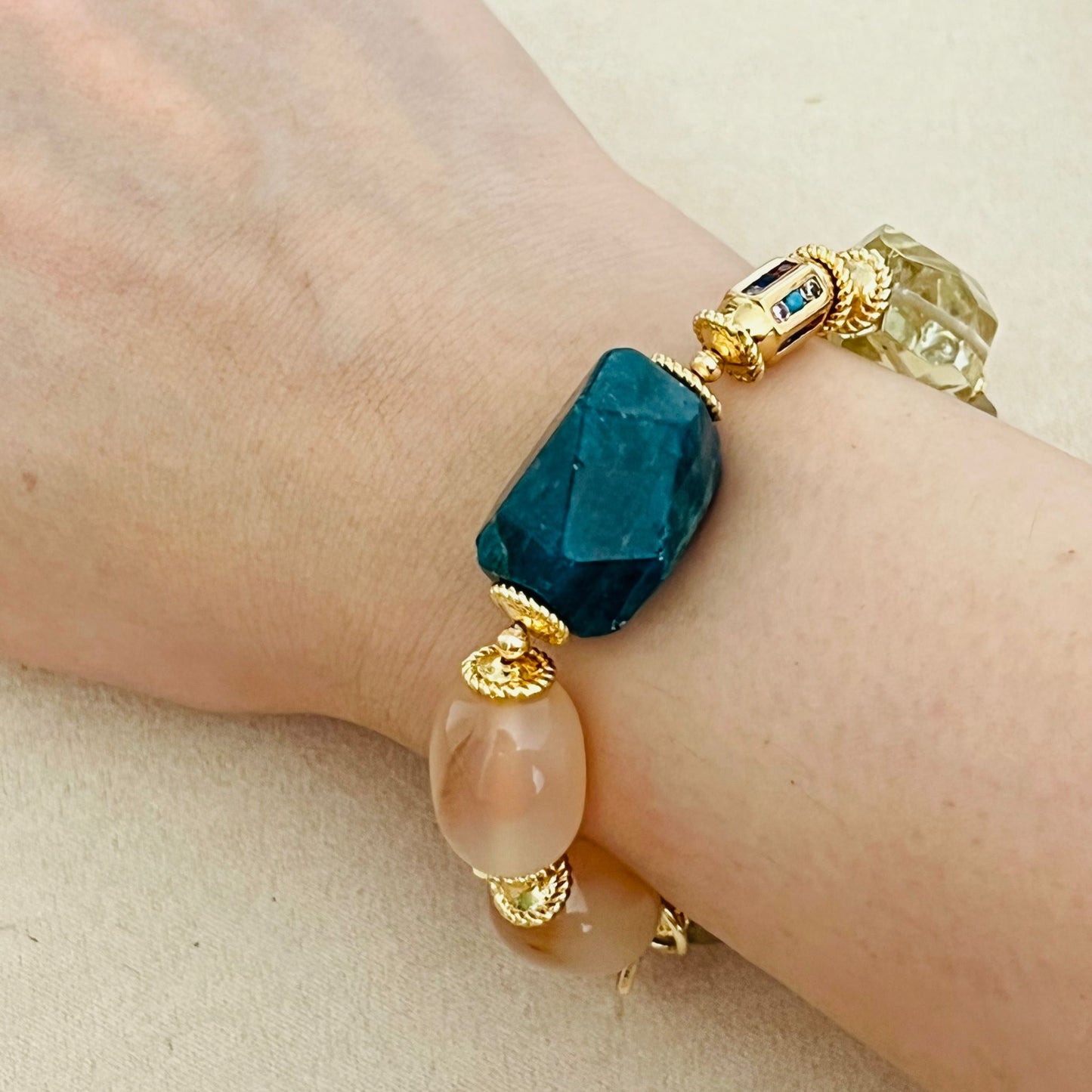 Raw Blue Apatite, Lemon Quartz & Watercolor Carnelian Bracelet