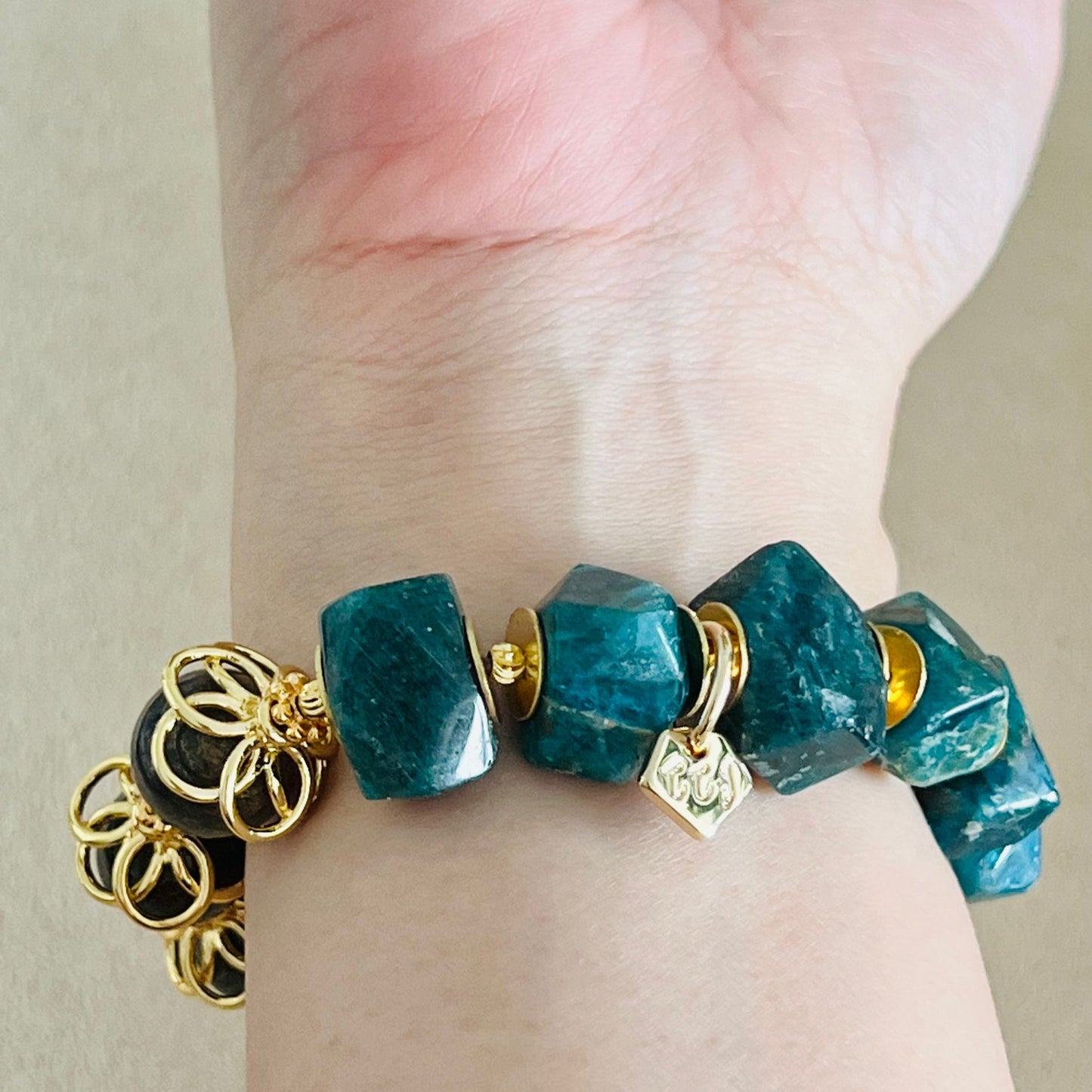 Bronze Rutilated Quartz, Bronzite & Blue Apatite Bracelet