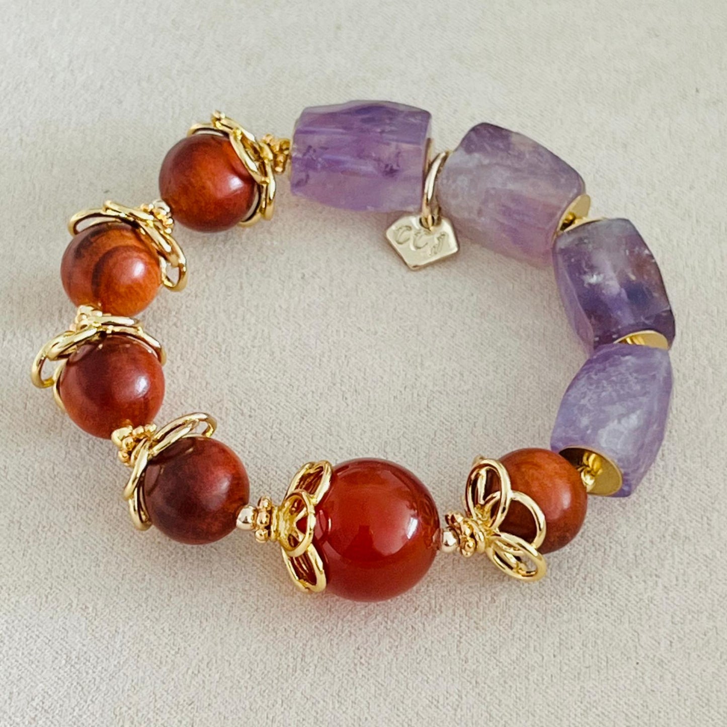 Red Agate, King Of Wood & Amethyst Bracelet