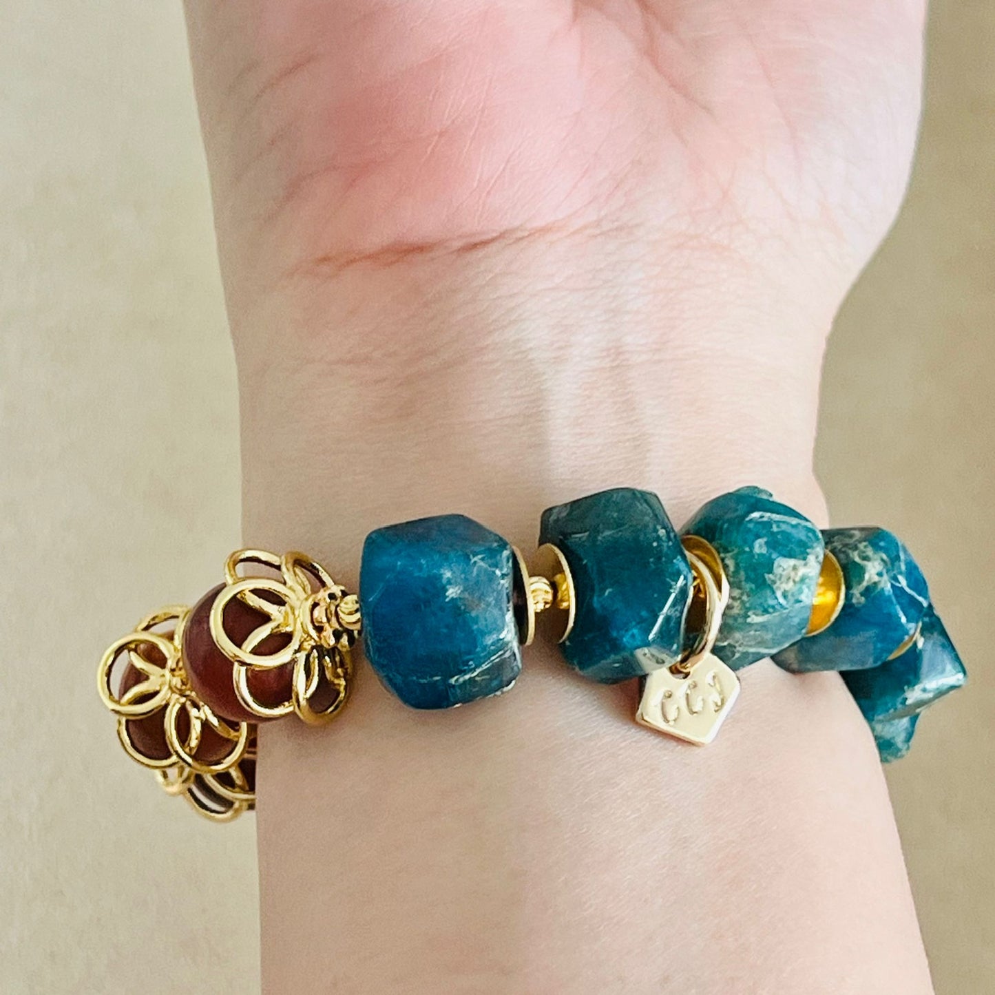 Red Agate, King Of Wood & Blue Apatite Bracelet