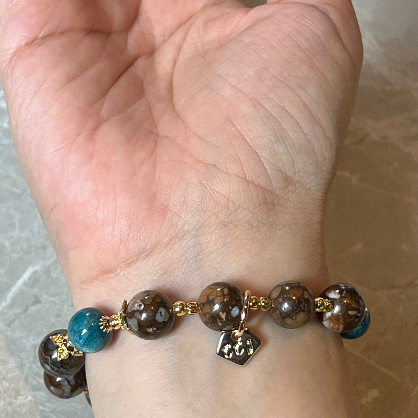 Ironstone Boulder Opal & Blue Apatite Bracelet