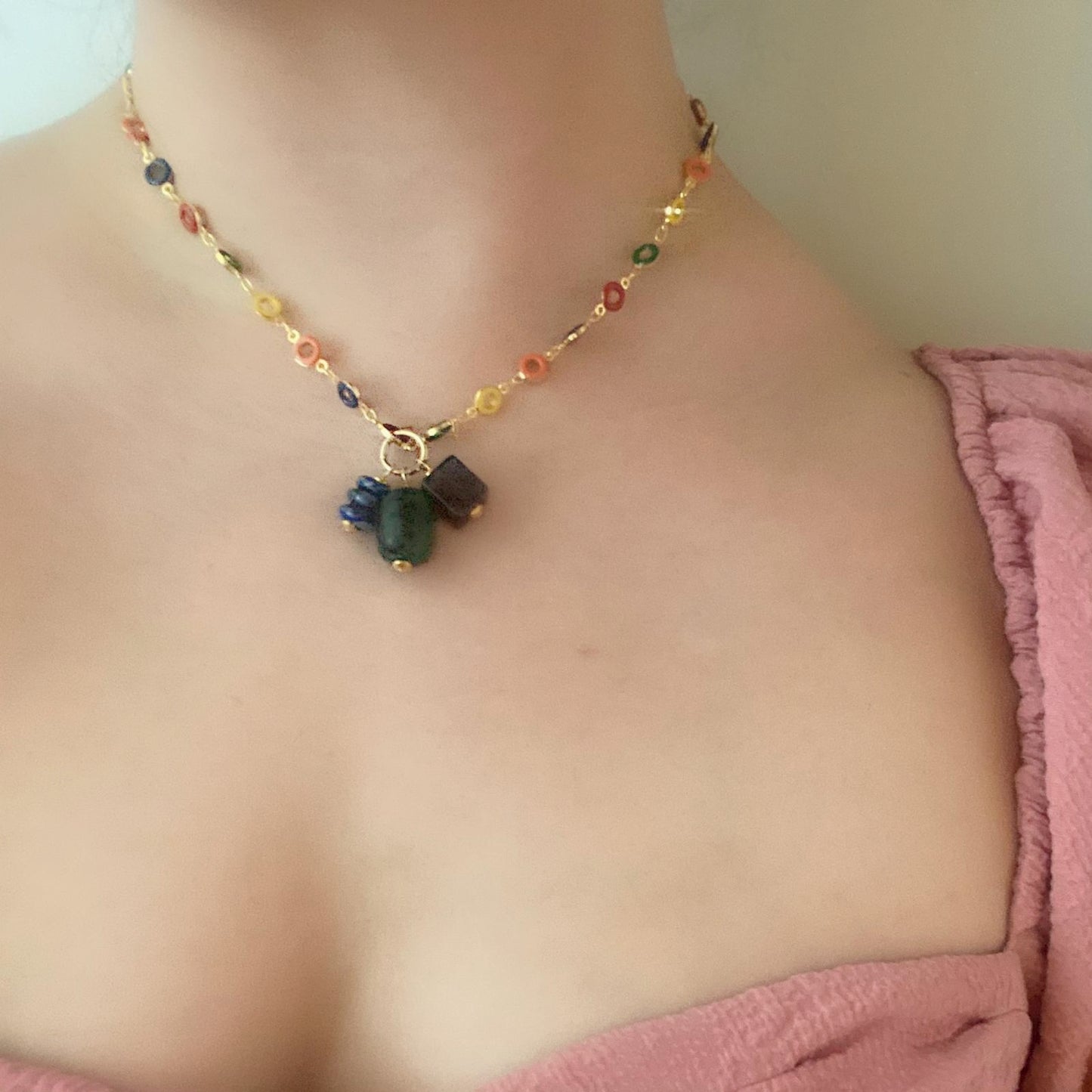 Ruby Zoisite, Amethyst & Lapis Lazuli Necklace