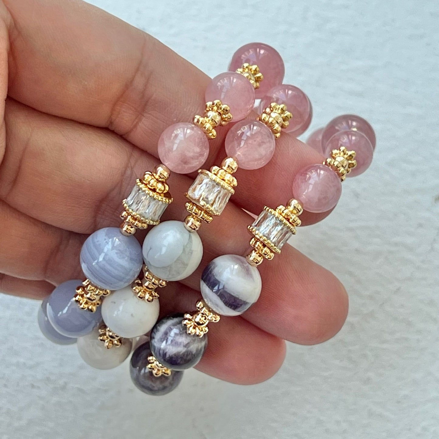 Madagascar Rose Quartz & Howlite Moon Bracelet