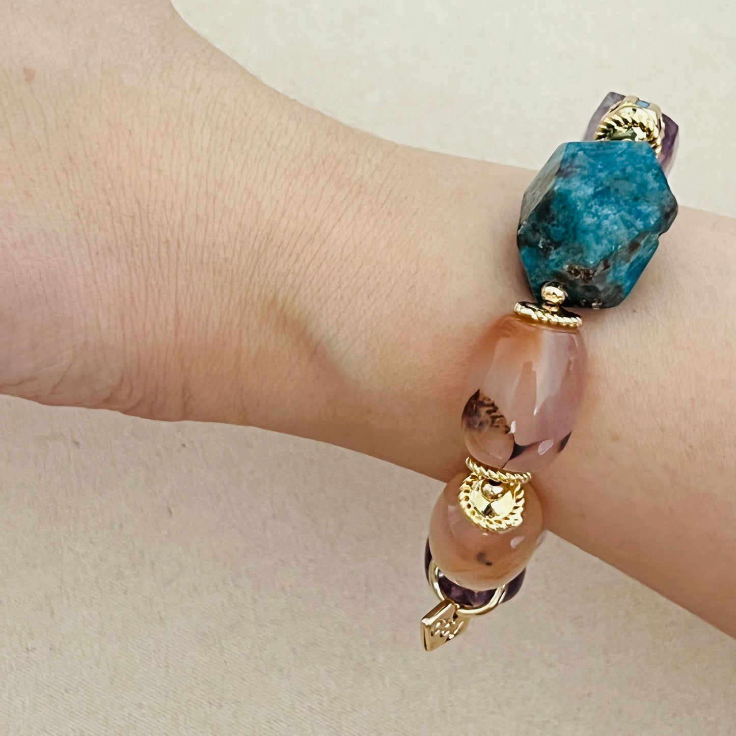 Raw Blue Apatite & Watercolor Carnelian Bracelet