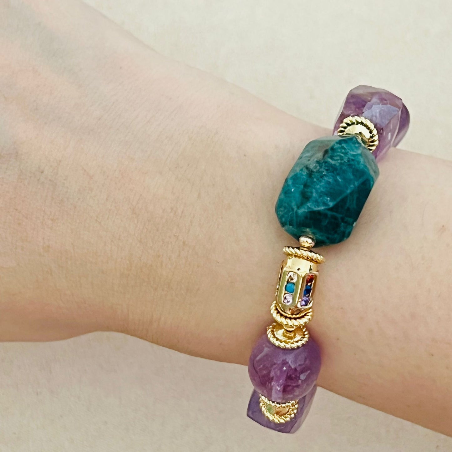 Raw Blue Apatite & Lavender Amethyst Bracelet