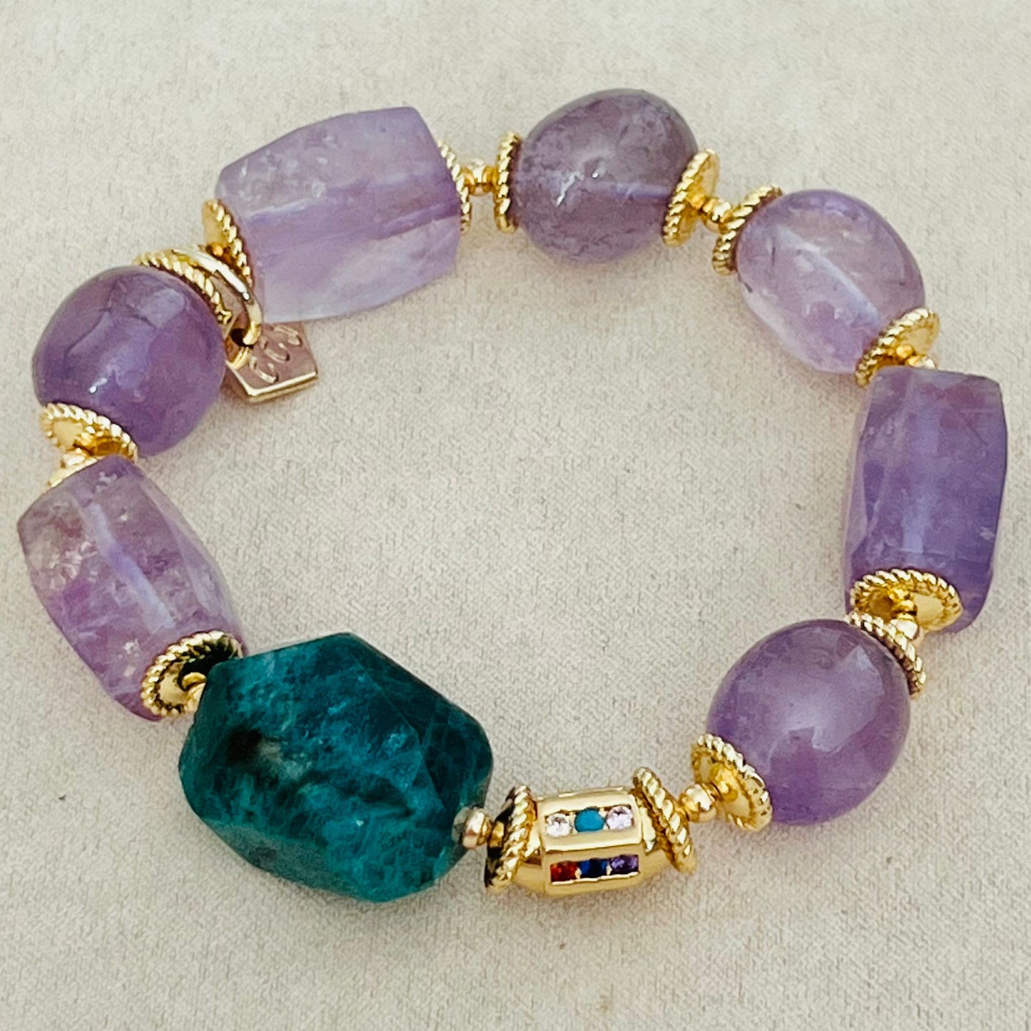 Raw Blue Apatite & Lavender Amethyst Bracelet