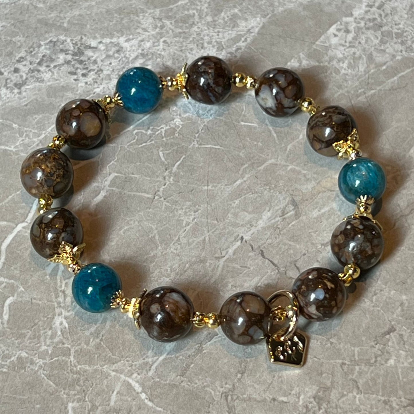 Ironstone Boulder Opal & Blue Apatite Bracelet