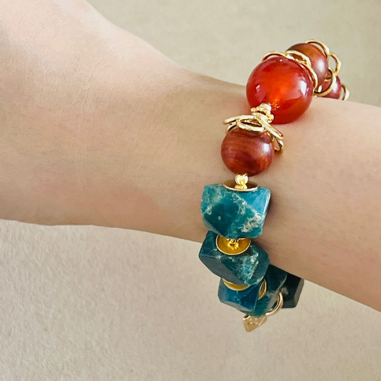 Red Agate, King Of Wood & Blue Apatite Bracelet