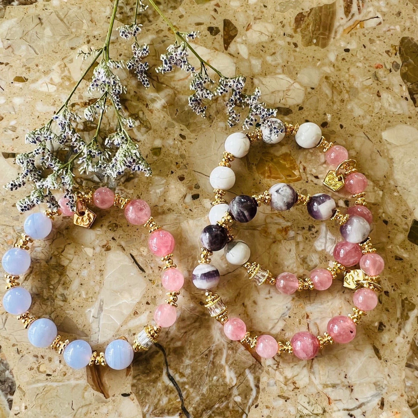 Madagascar Rose Quartz & Howlite Moon Bracelet