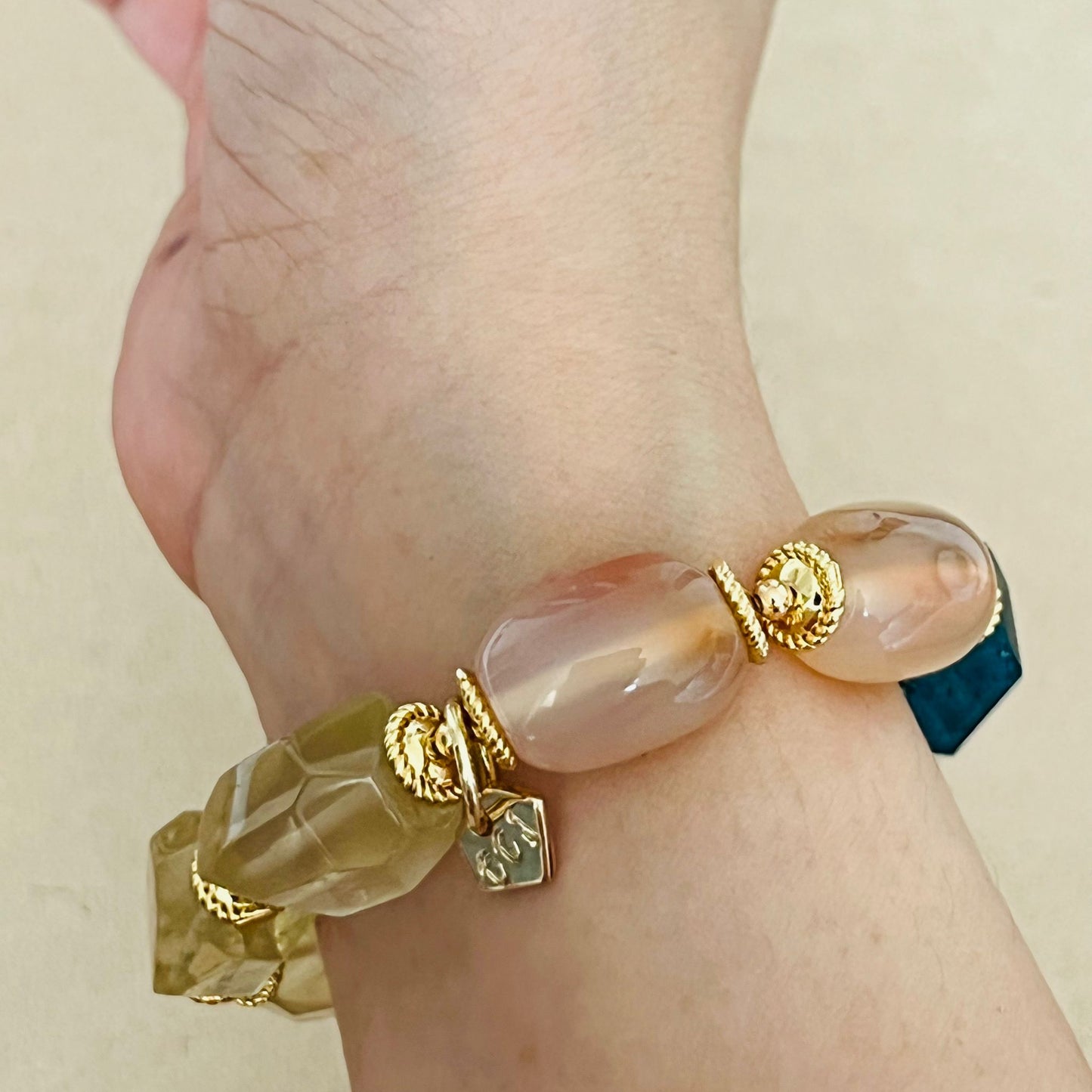 Raw Blue Apatite, Lemon Quartz & Watercolor Carnelian Bracelet