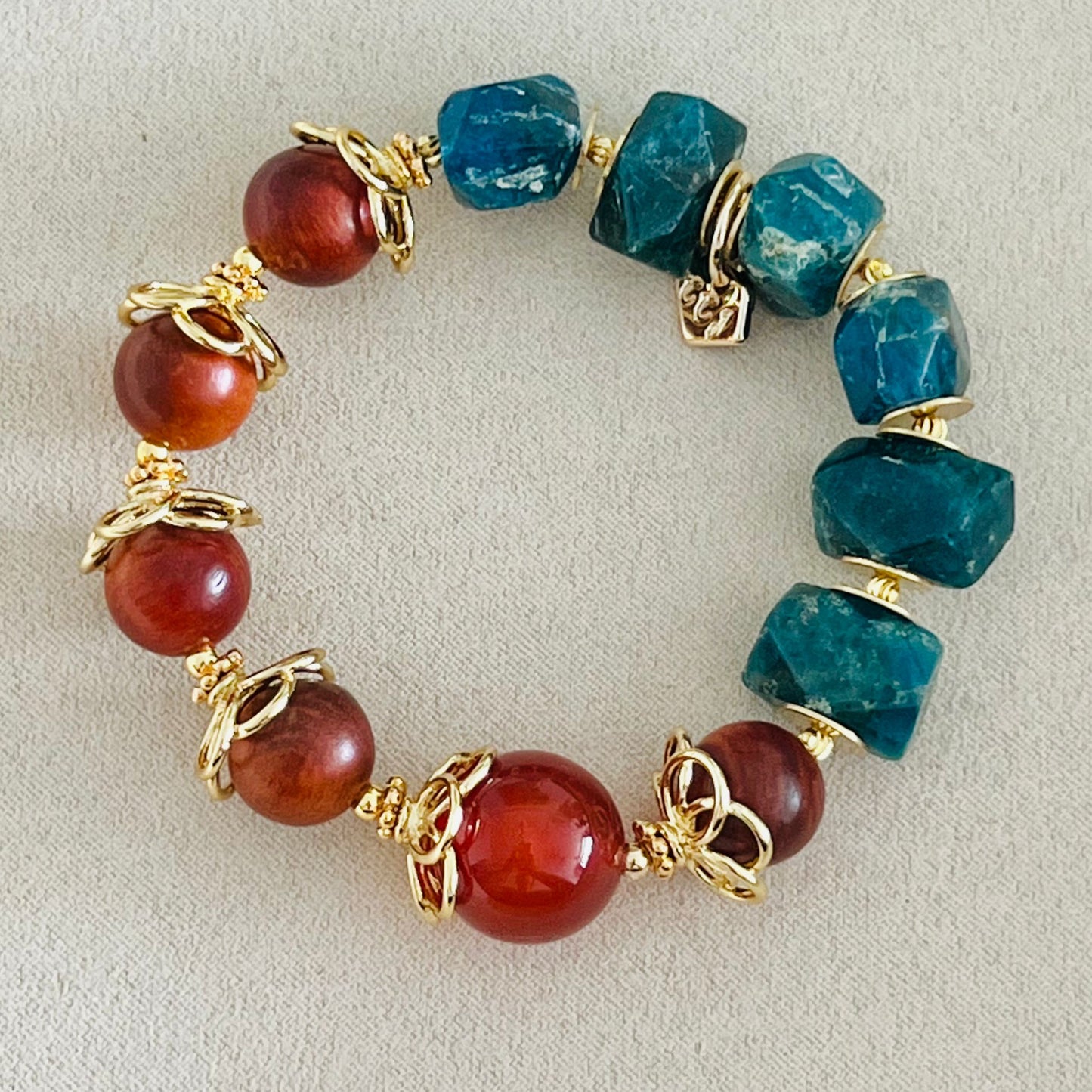 Red Agate, King Of Wood & Blue Apatite Bracelet