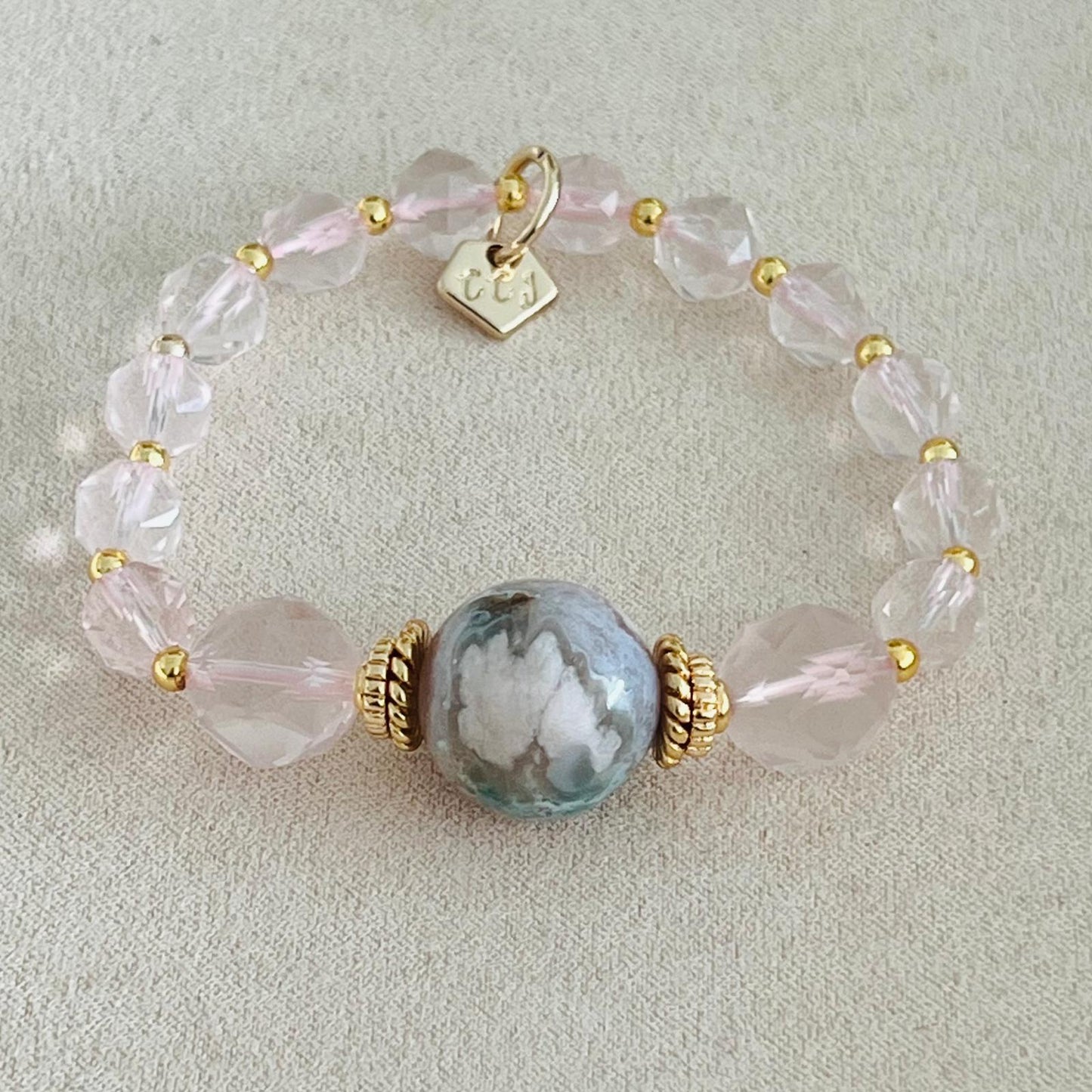 Sparkly Sakura Agate & Rose Quartz Bracelet