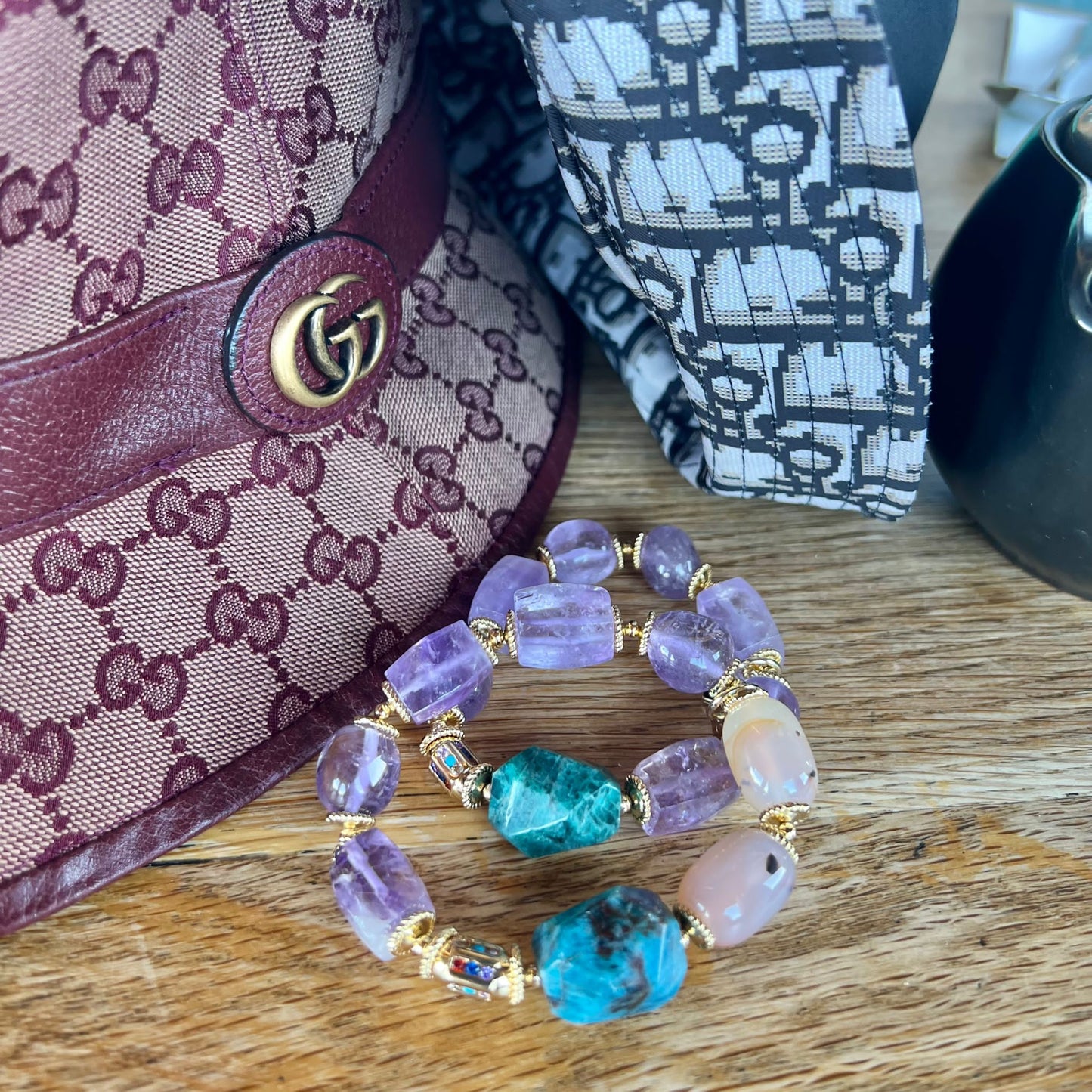Raw Blue Apatite & Lavender Amethyst Bracelet